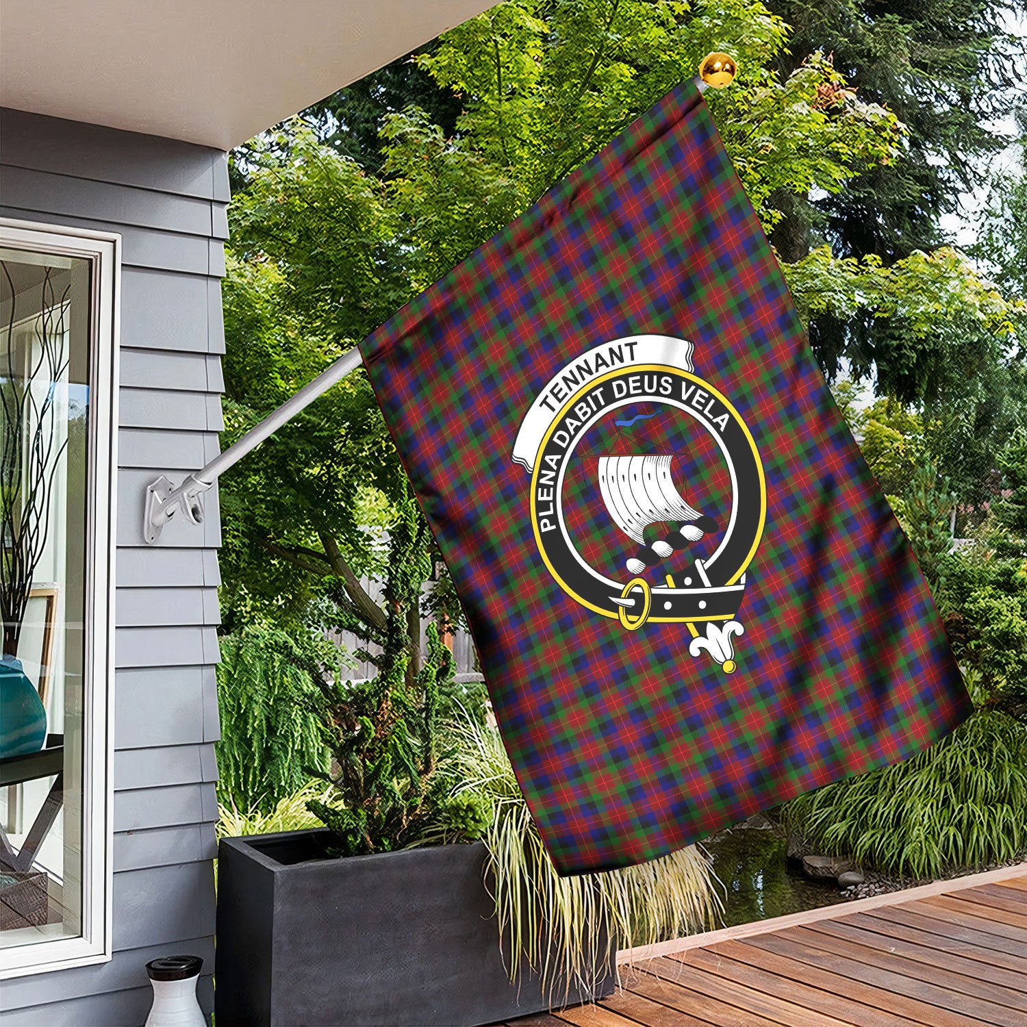 Tennant Tartan Crest Garden Flag