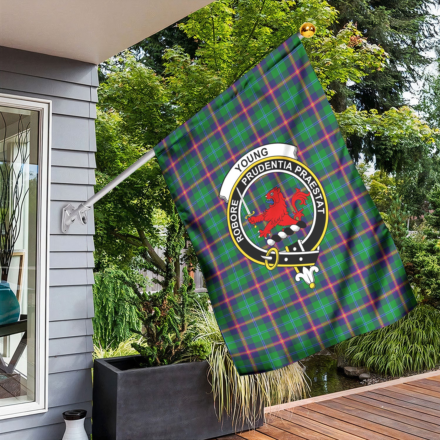 Young Modern Tartan Crest Garden Flag