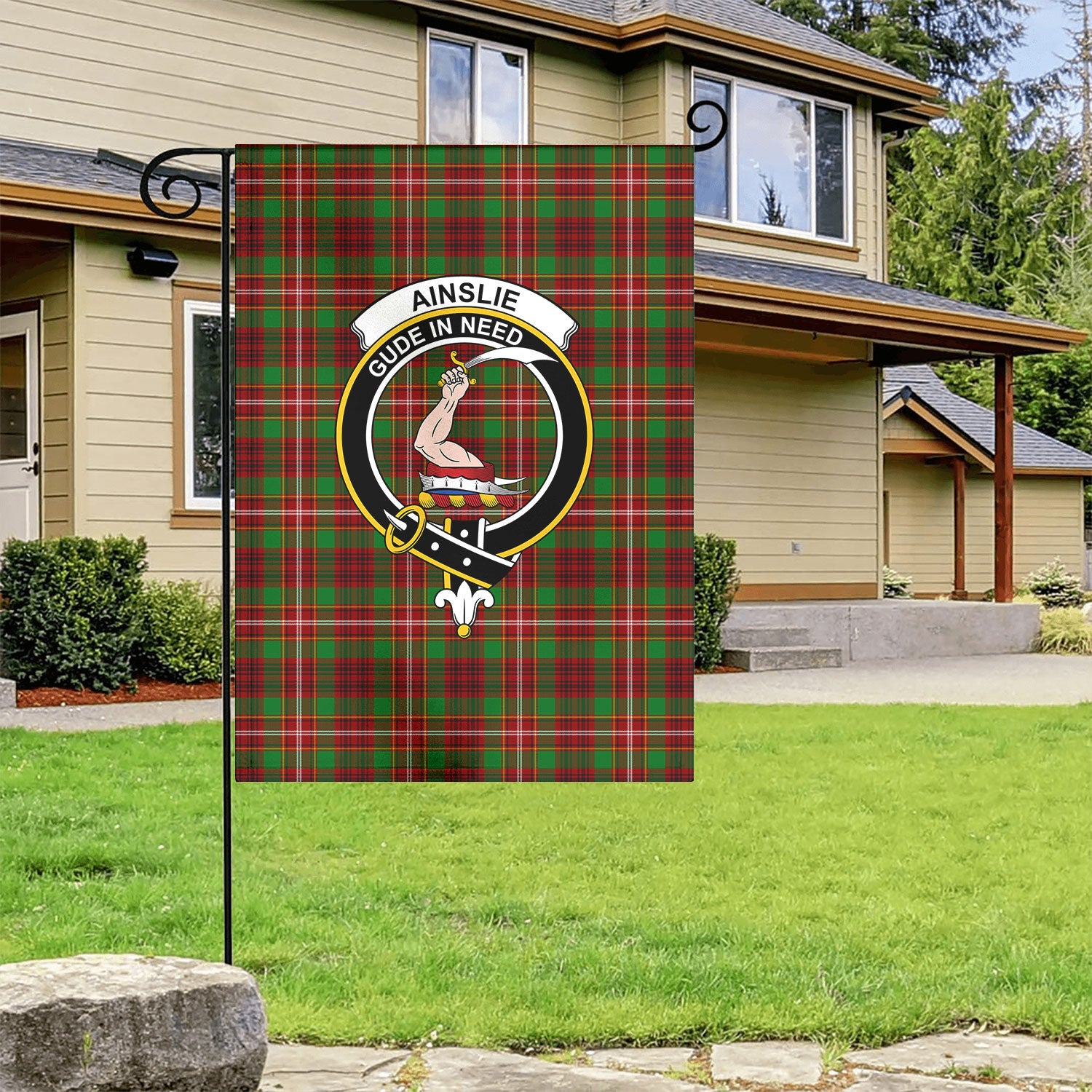 Ainslie Tartan Crest Garden Flag
