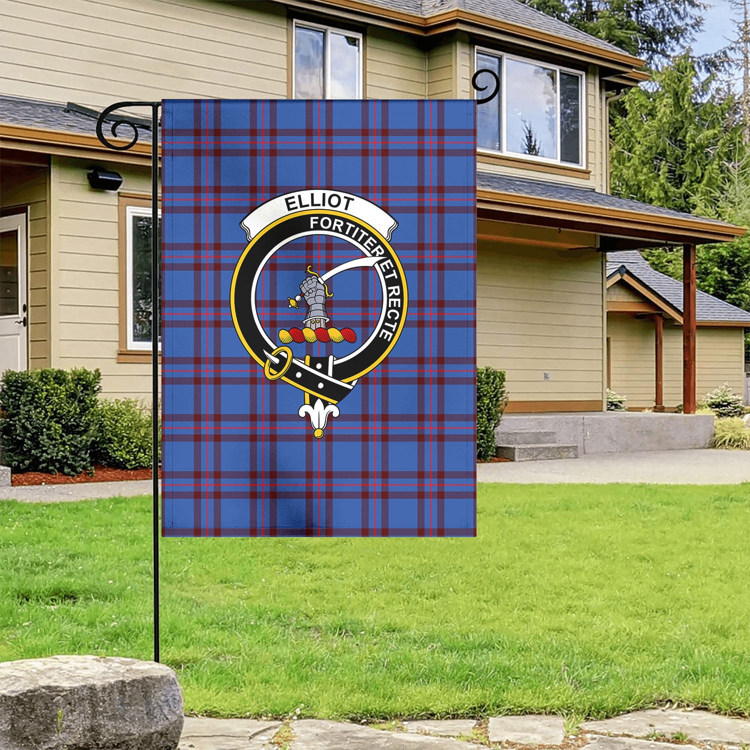 Elliot Modern Tartan Crest Garden Flag