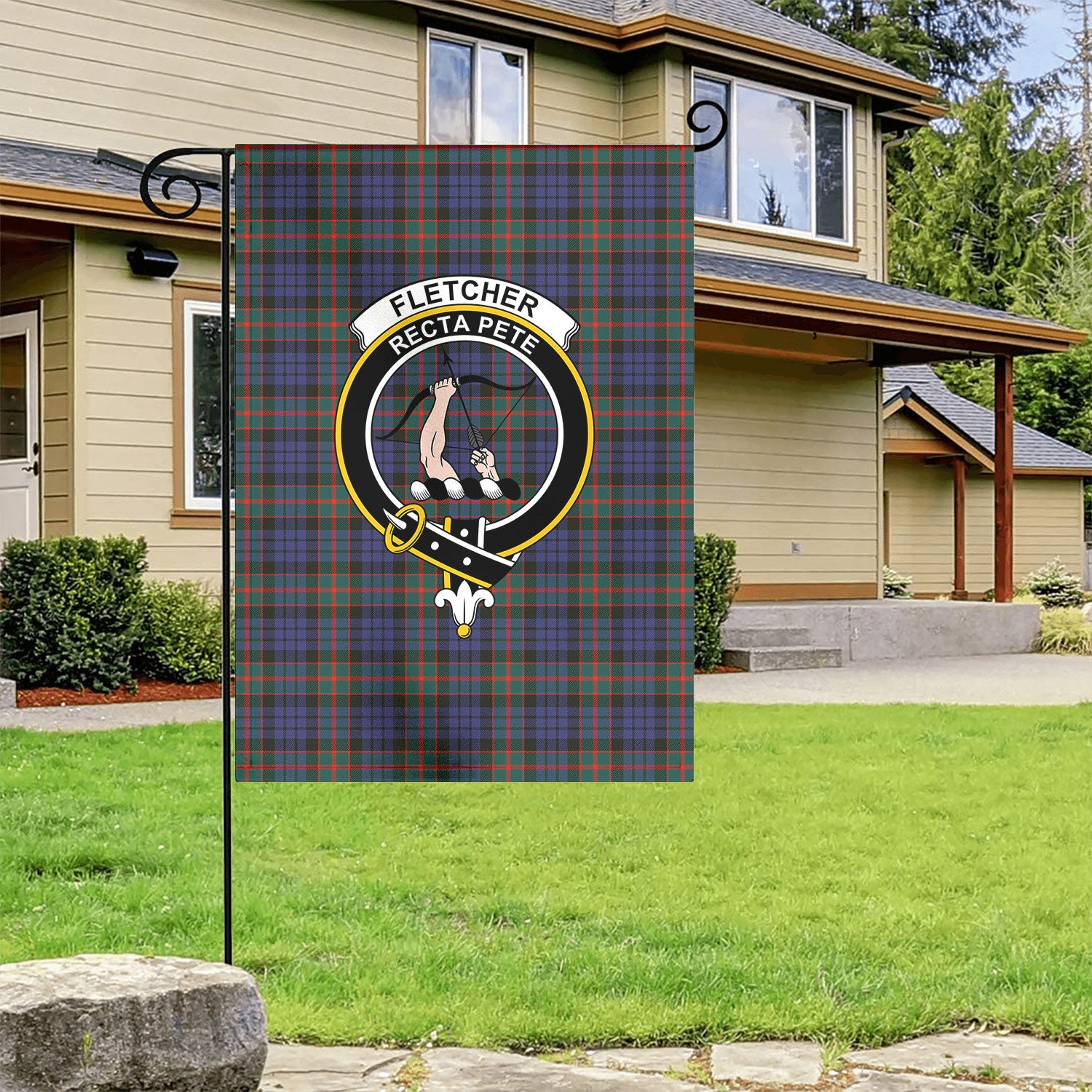 Fletcher of Dunans Tartan Crest Garden Flag