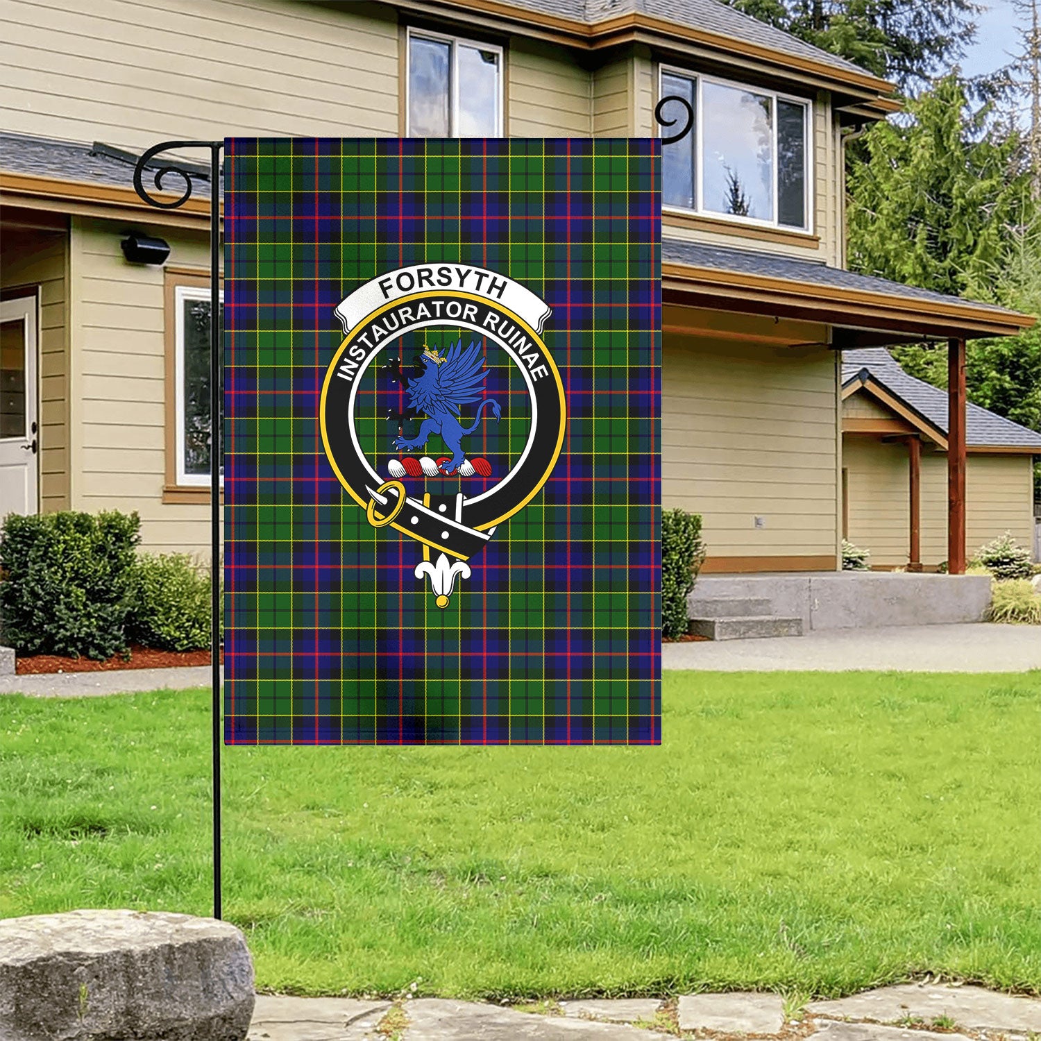 Forsyth Modern Tartan Crest Garden Flag