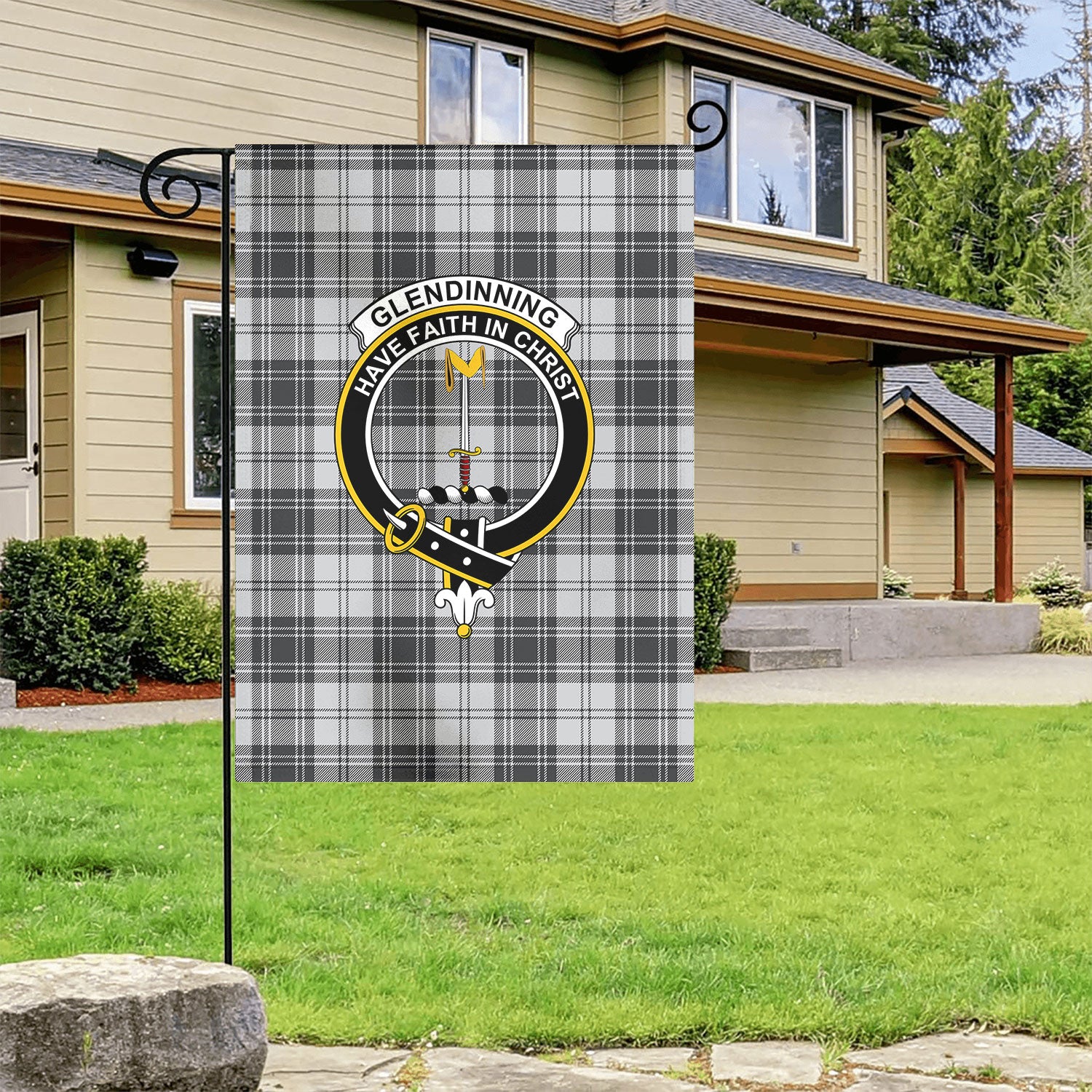 Glendinning Tartan Crest Garden Flag