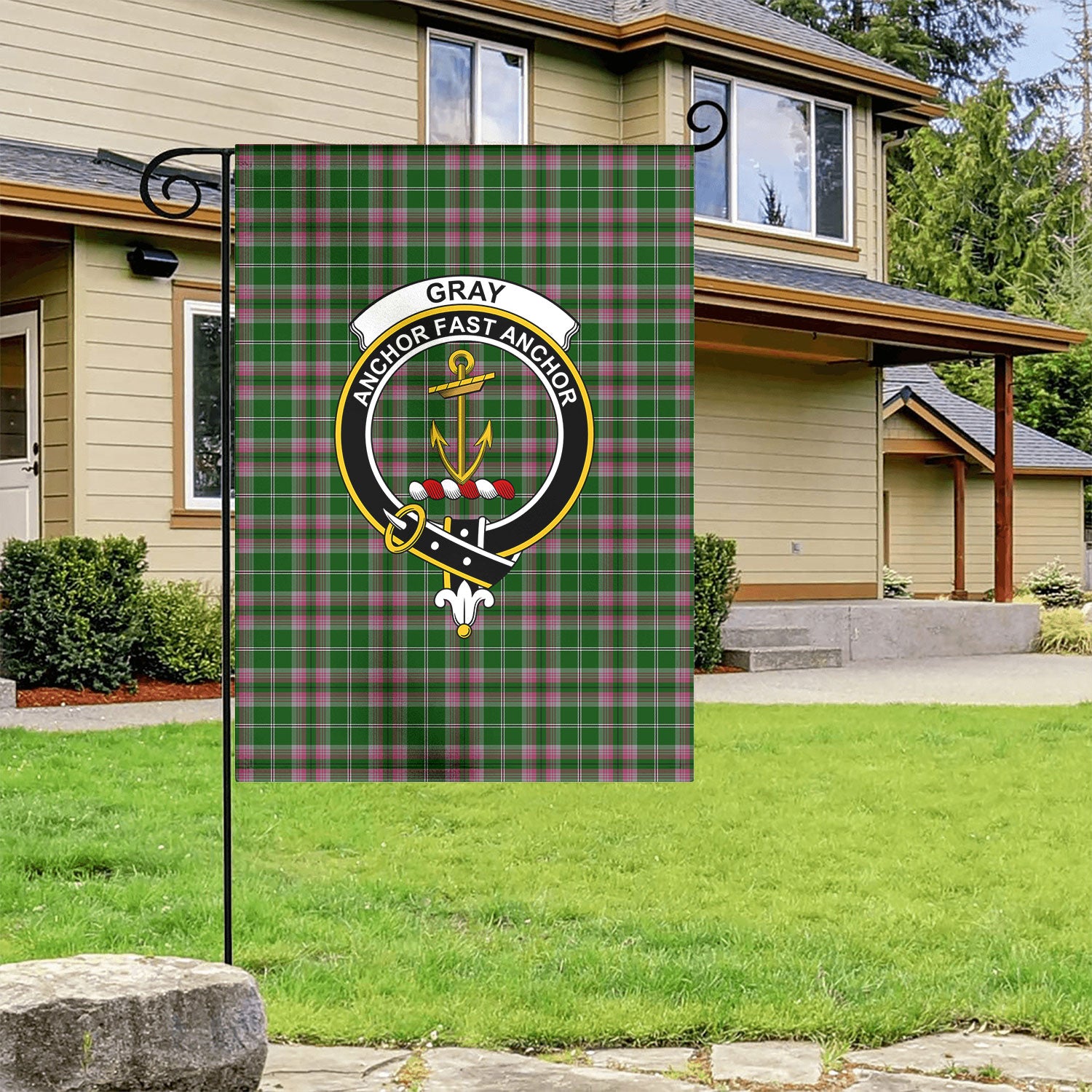 Gray Hunting Tartan Crest Garden Flag