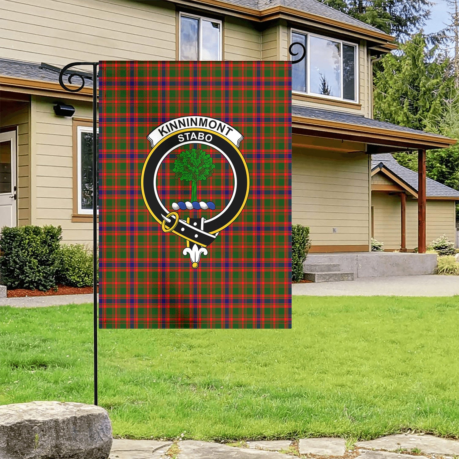 Kinninmont Tartan Crest Garden Flag