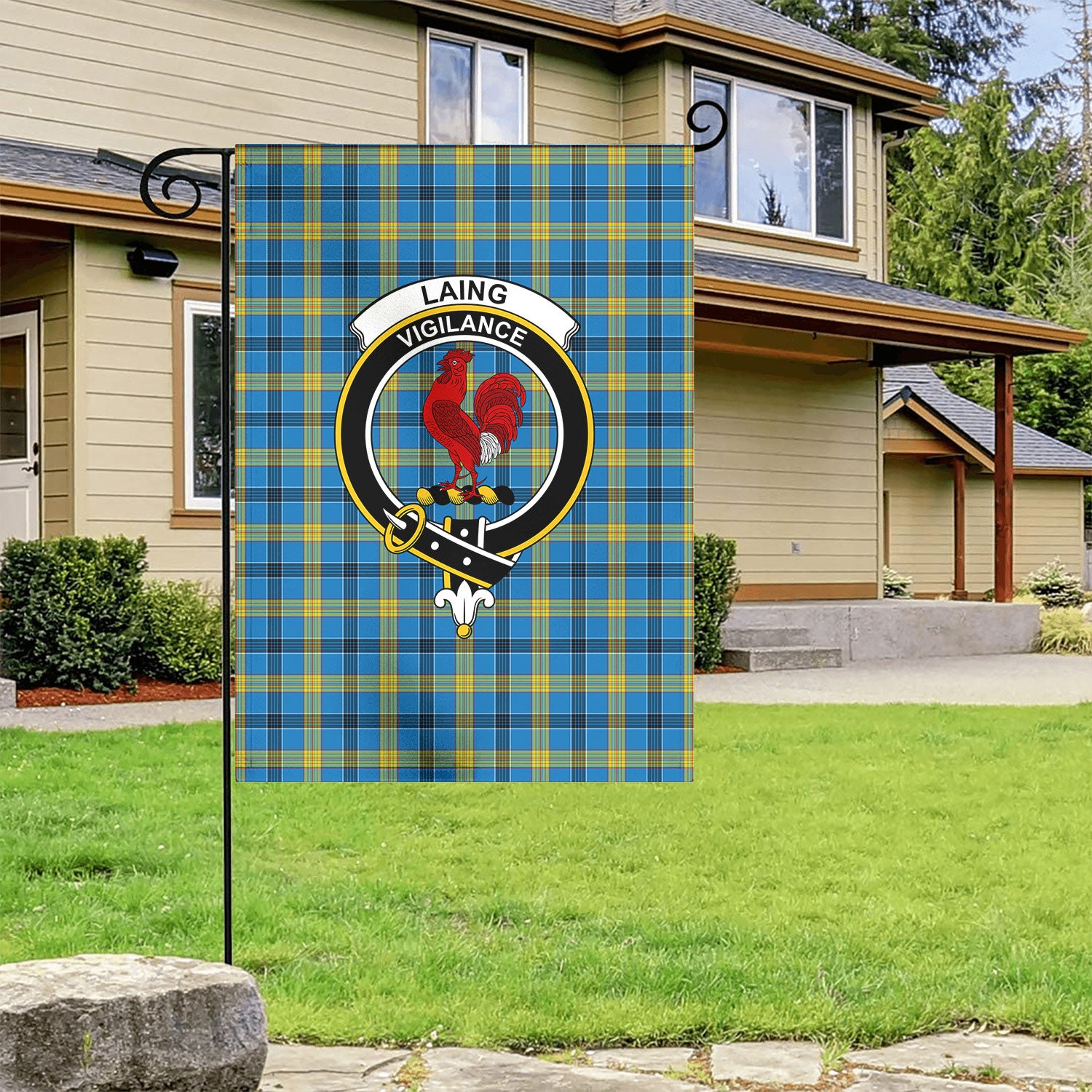 Laing Tartan Crest Garden Flag