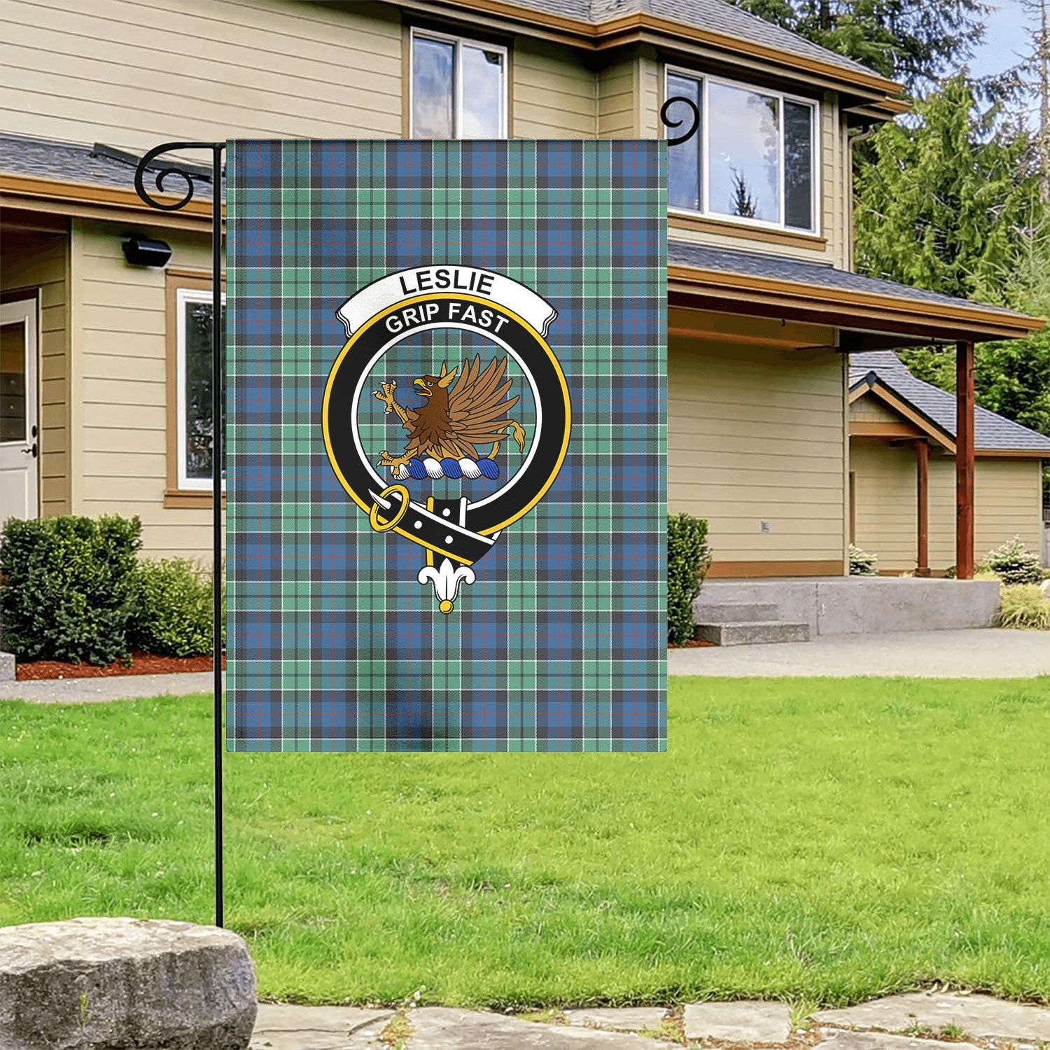 Leslie Hunting Ancient Tartan Crest Garden Flag