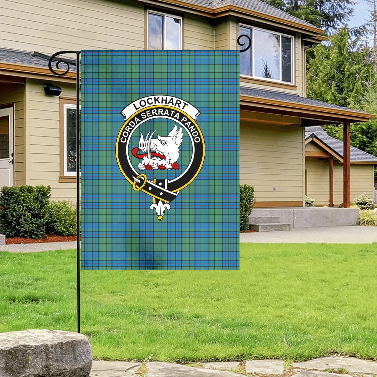 Lockhart Tartan Crest Garden Flag