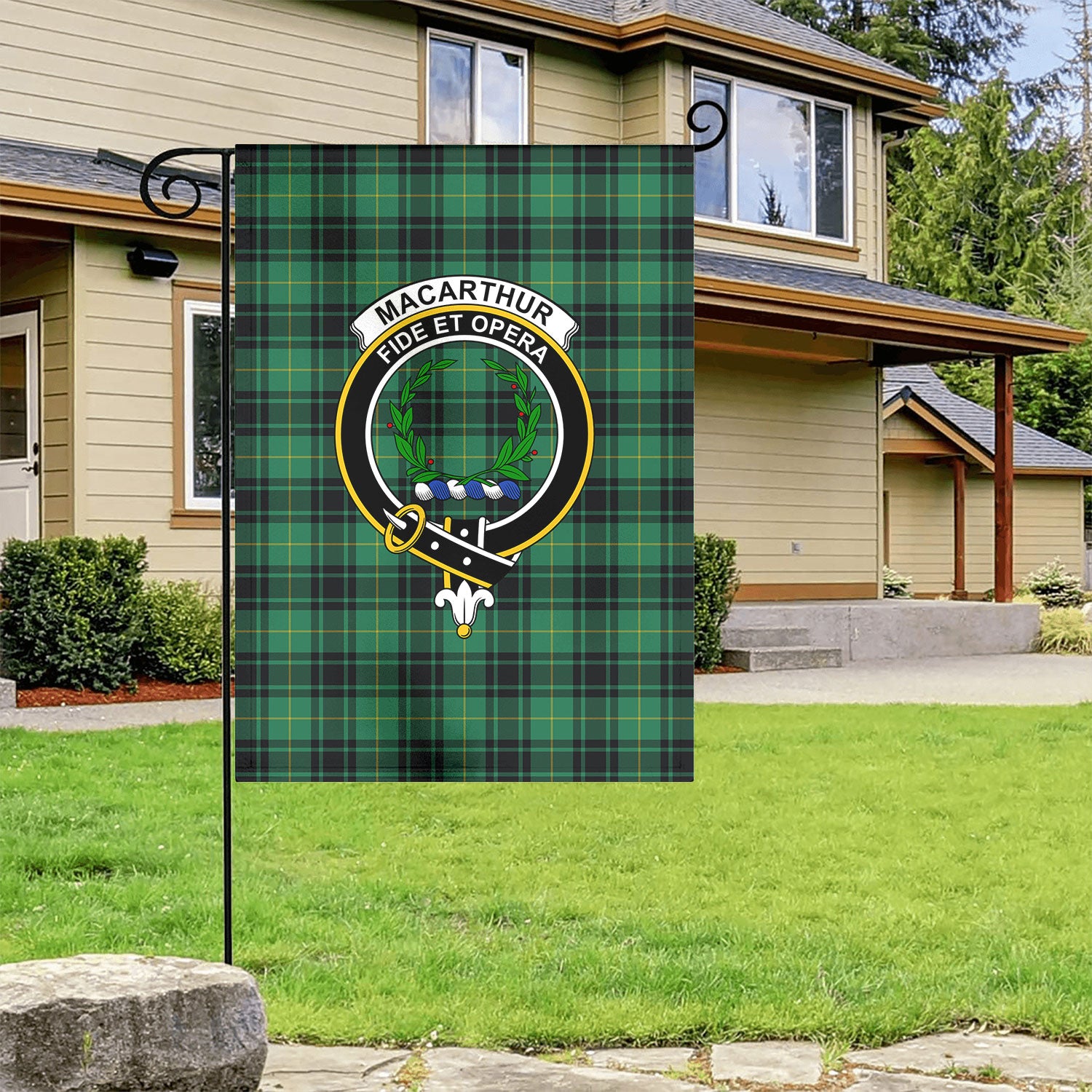 MacArthur Ancient Tartan Crest Garden Flag