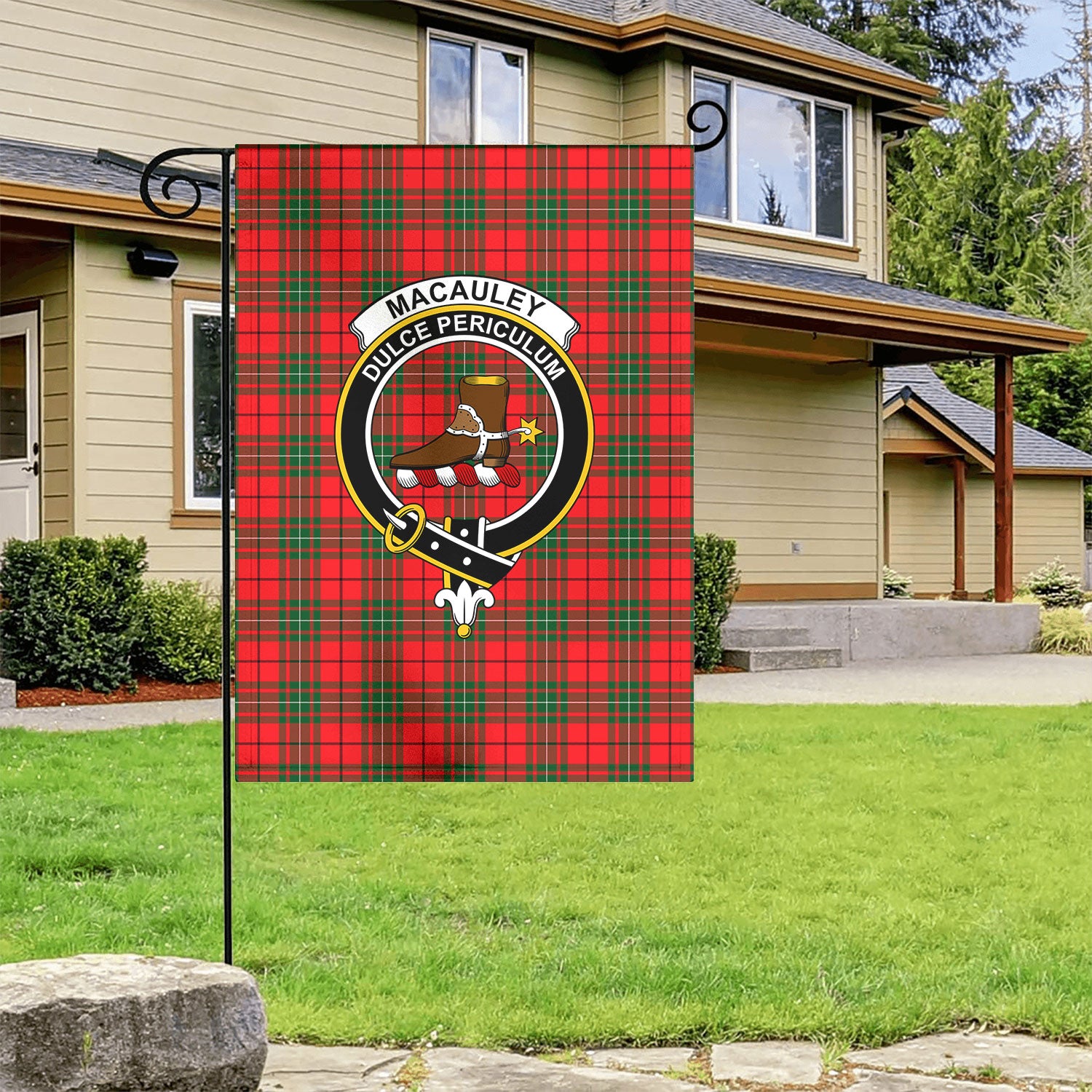 MacAuley Modern Tartan Crest Garden Flag