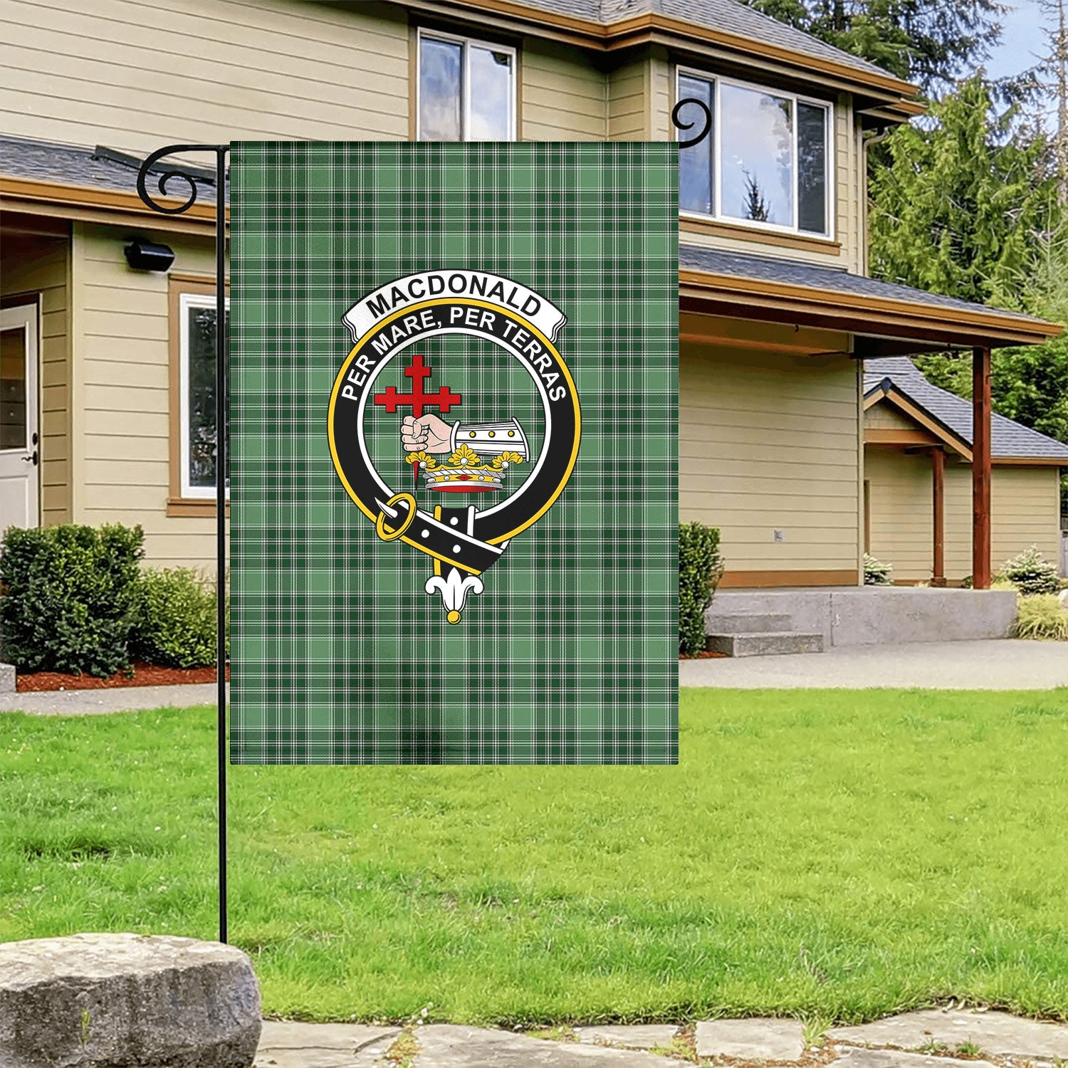 MacDonald Lord of the Isles Hunting Tartan Crest Garden Flag