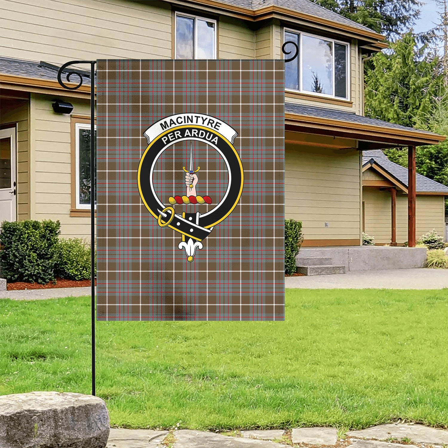 MacIntyre Hunting Weathered Tartan Crest Garden Flag