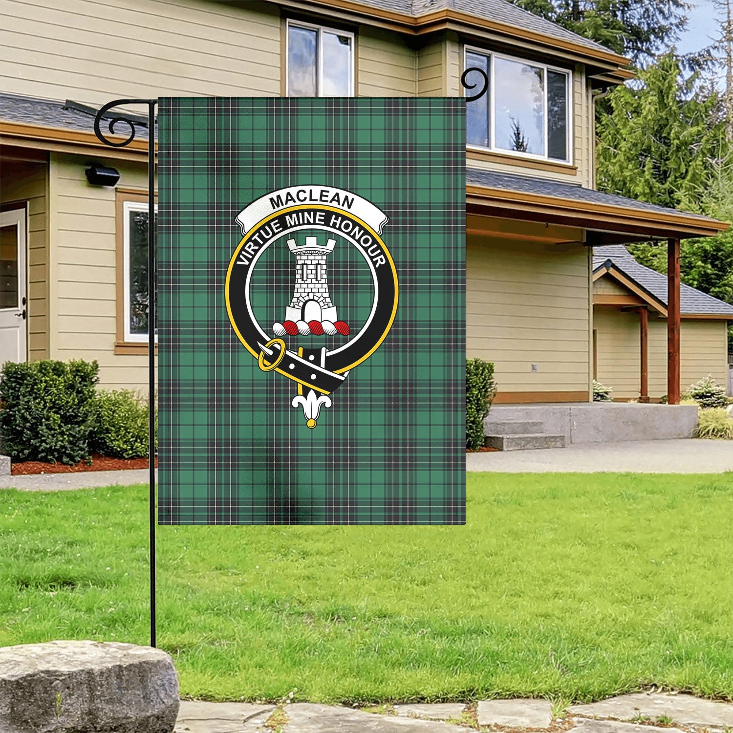 MacLean Hunting Ancient Tartan Crest Garden Flag