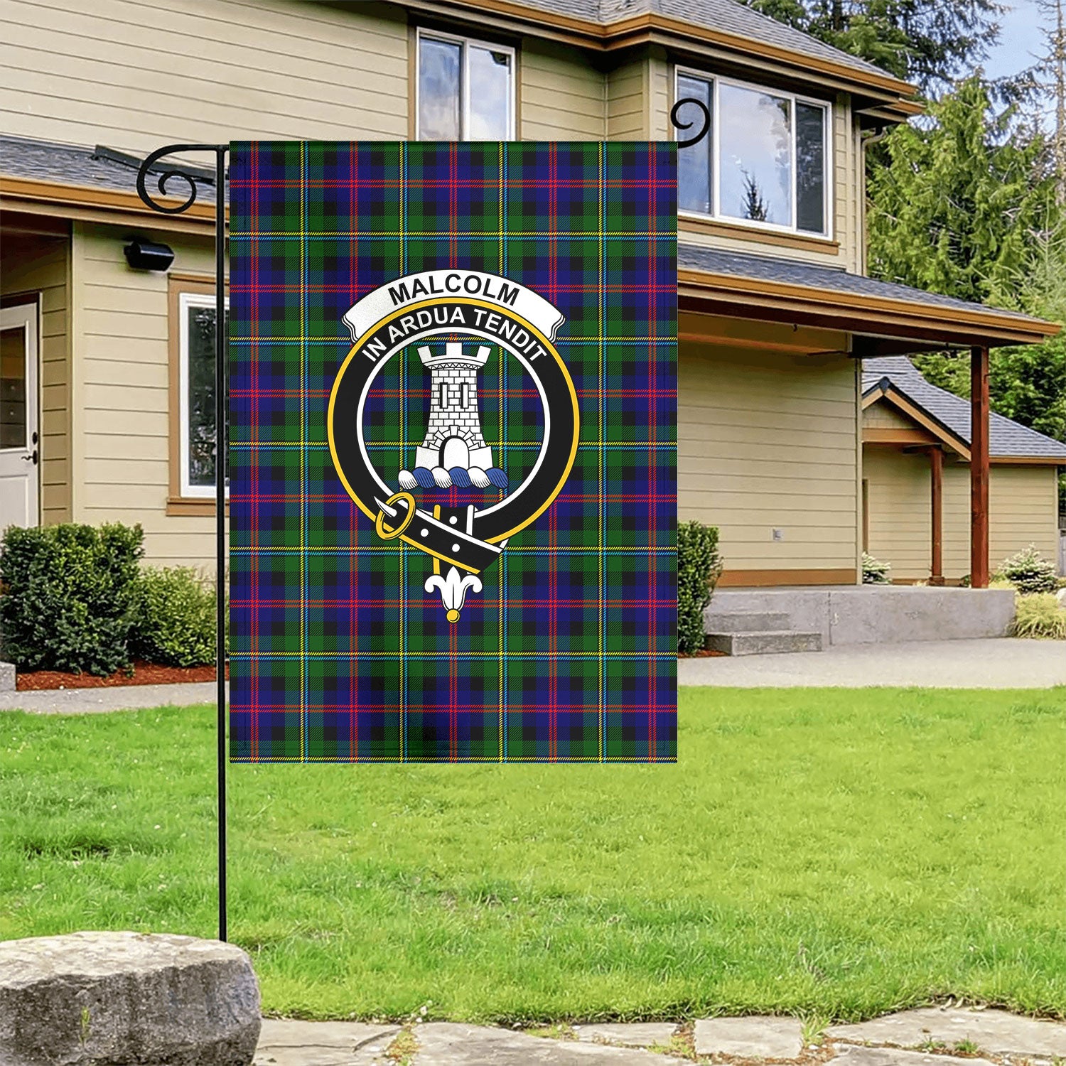 Malcolm (or MacCallum) Tartan Crest Garden Flag
