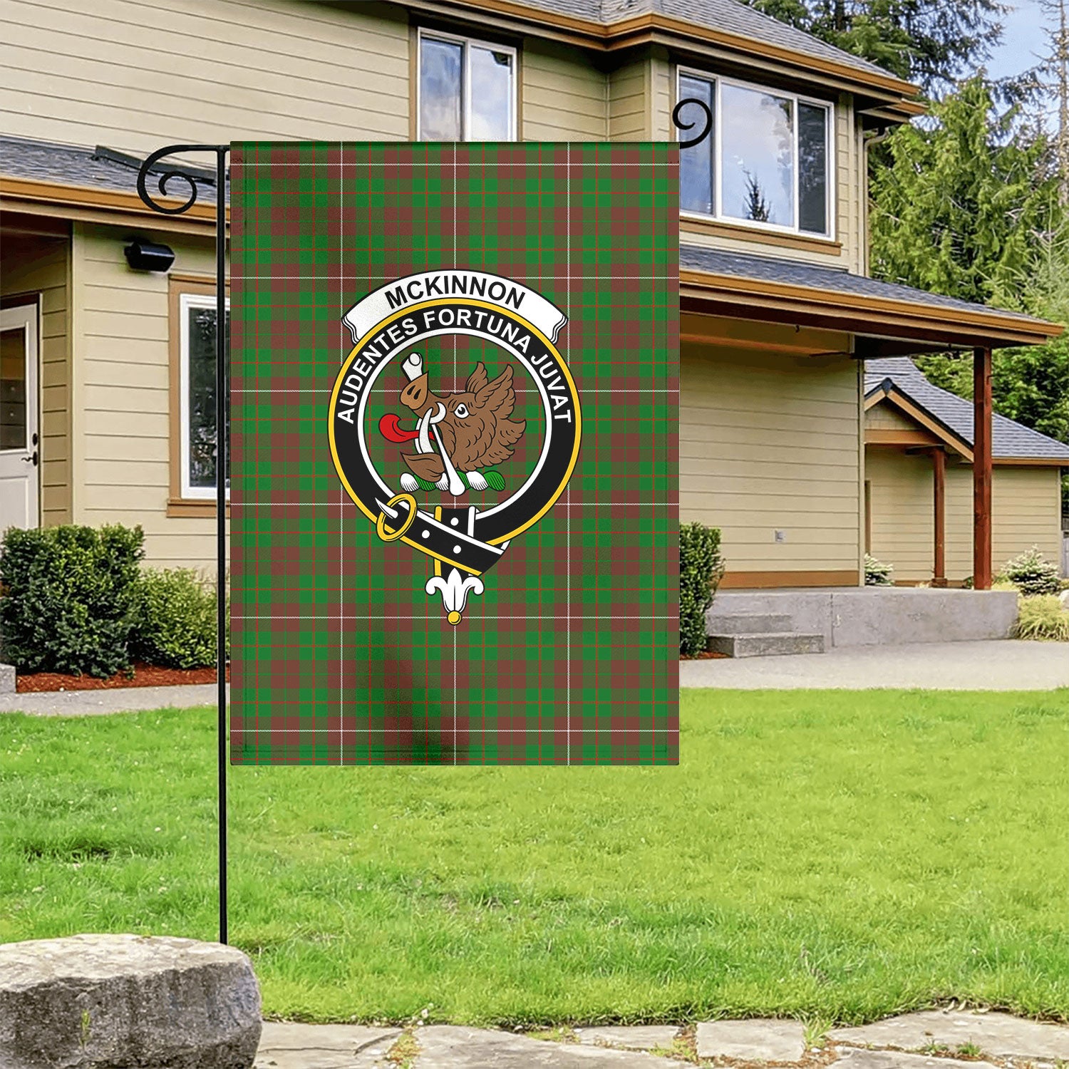 McKinnon Hunting Modern Tartan Crest Garden Flag