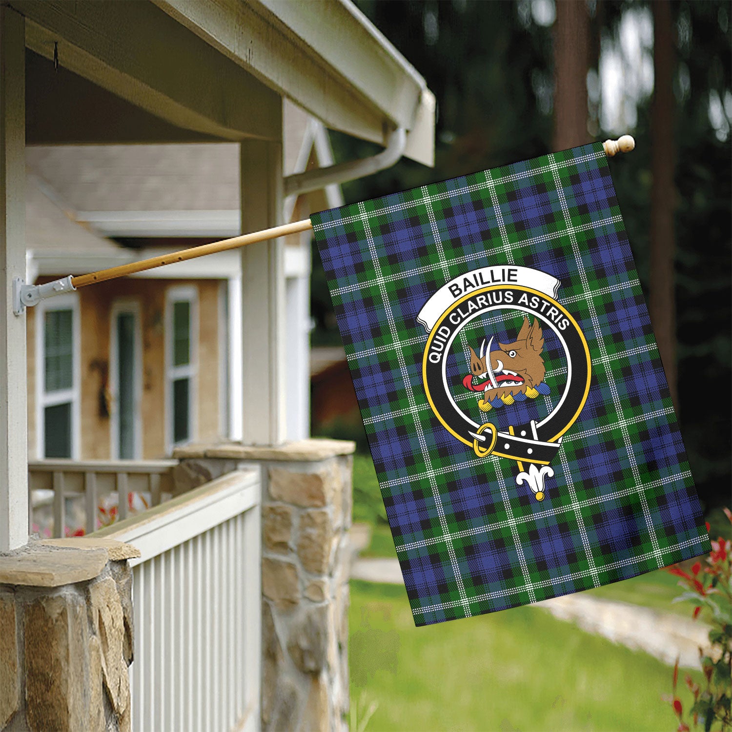 Baillie Modern Tartan Crest Garden Flag