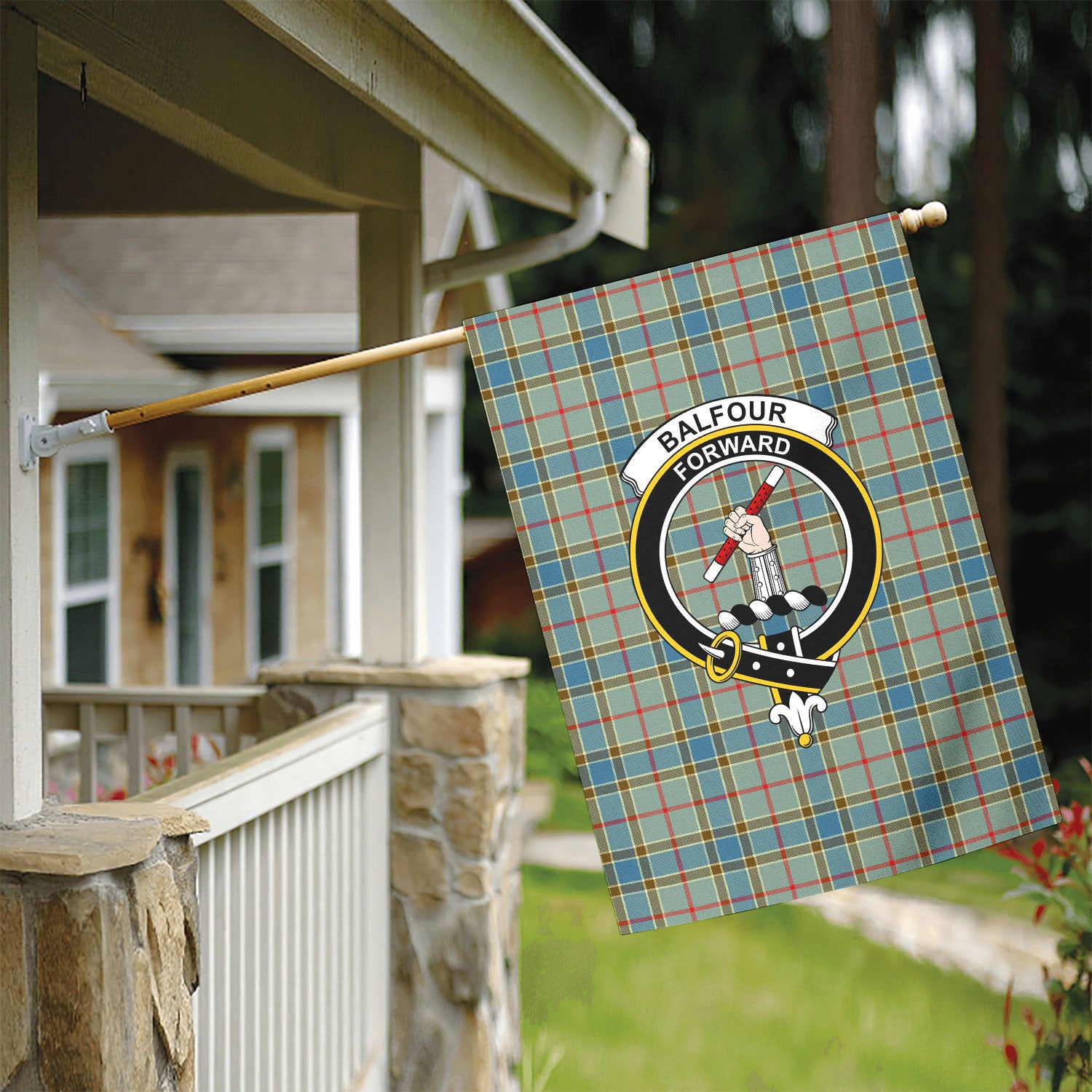 Balfour Blue Tartan Crest Garden Flag