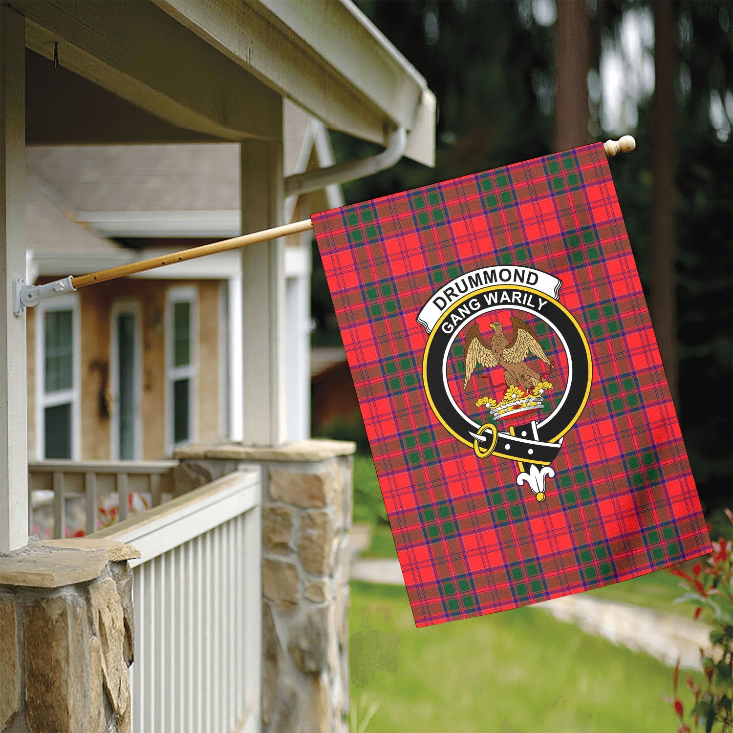 Drummond Modern Tartan Crest Garden Flag