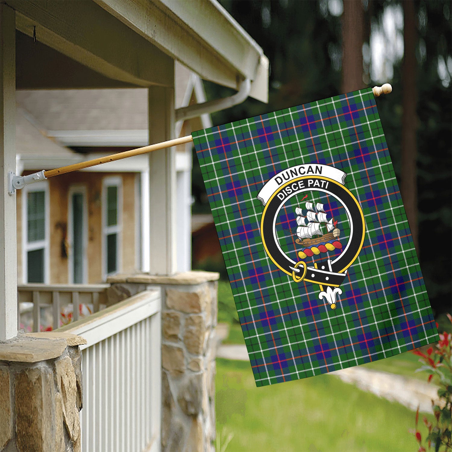 Duncan Modern Tartan Crest Garden Flag