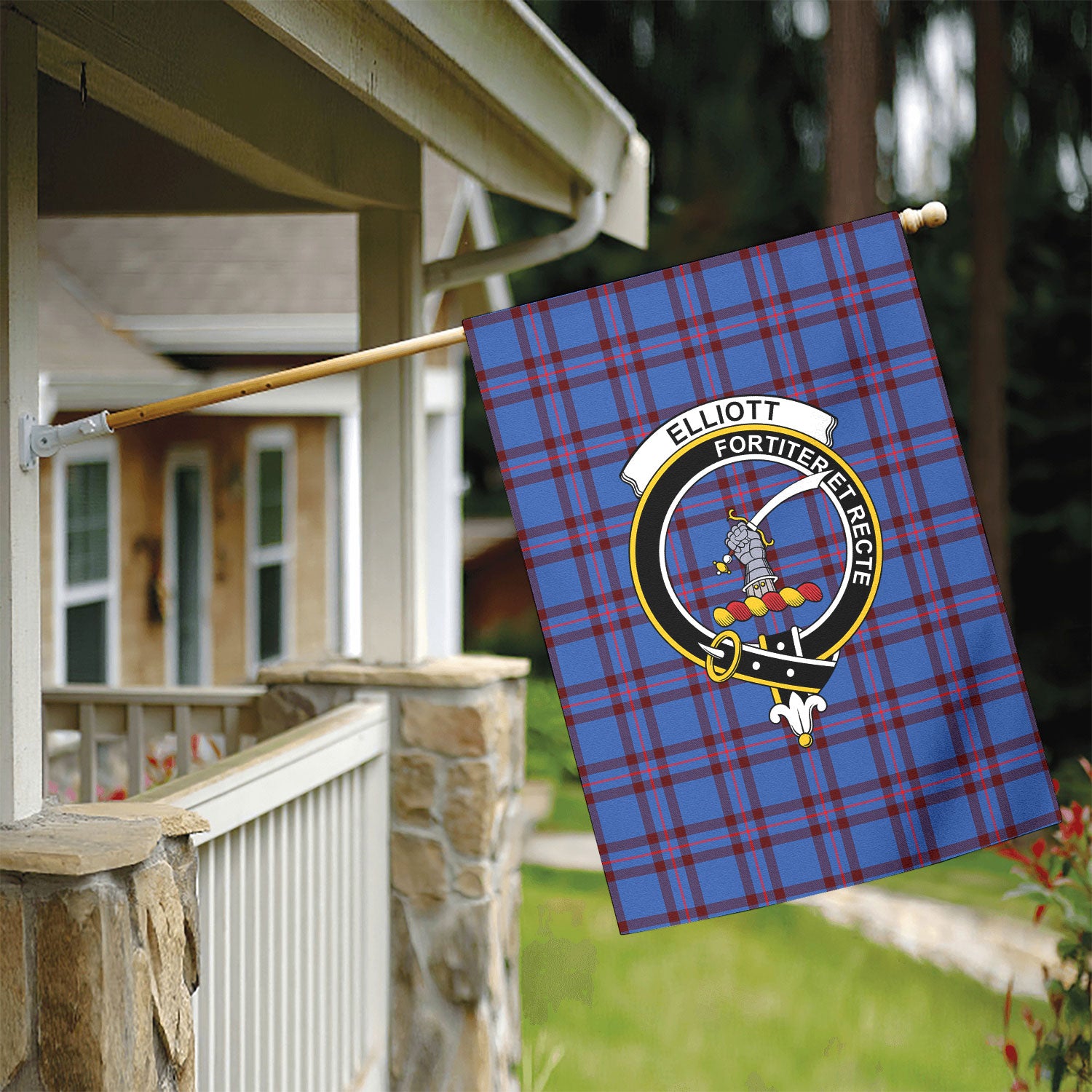 Elliott Modern Tartan Crest Garden Flag