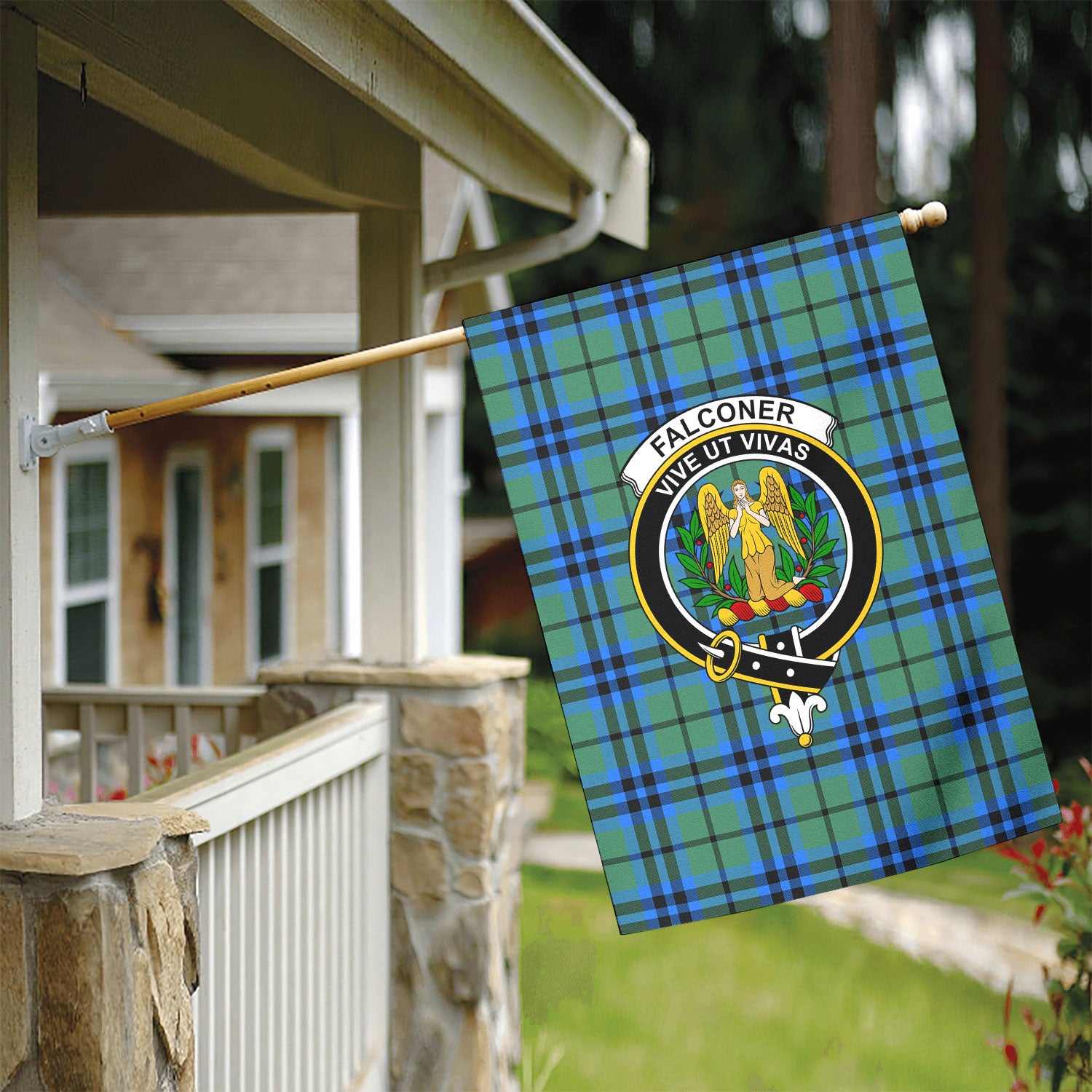 Falconer Tartan Crest Garden Flag