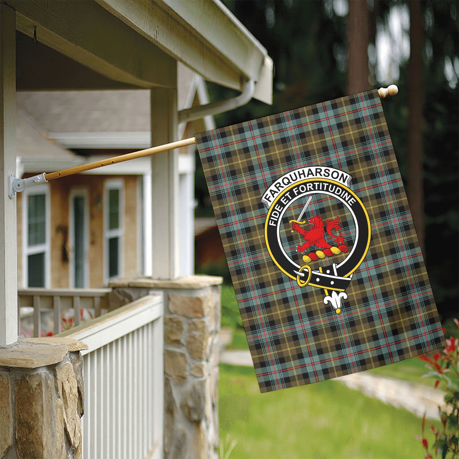 Farquharson Weathered Tartan Crest Garden Flag