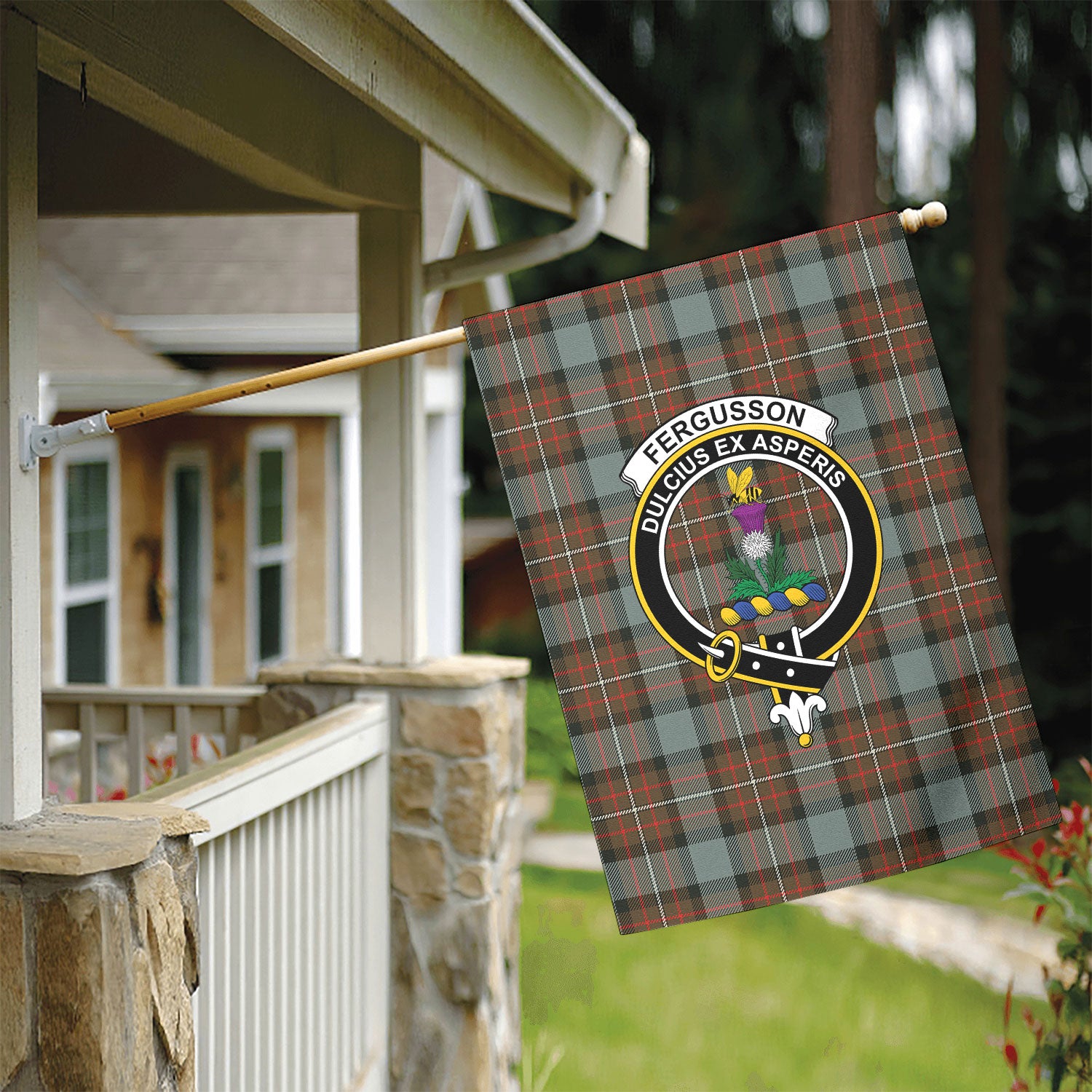 Fergusson Weathered Tartan Crest Garden Flag