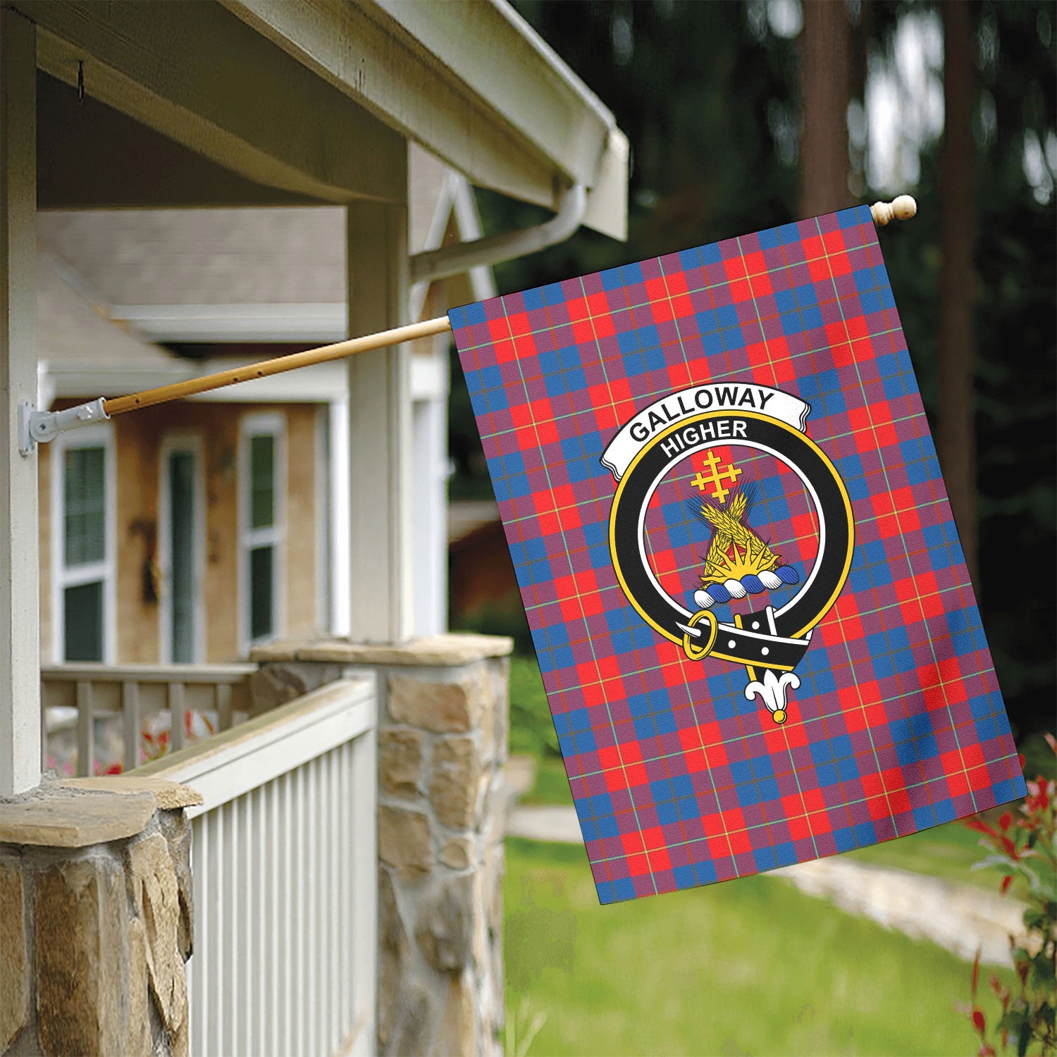 Galloway Red Tartan Crest Garden Flag