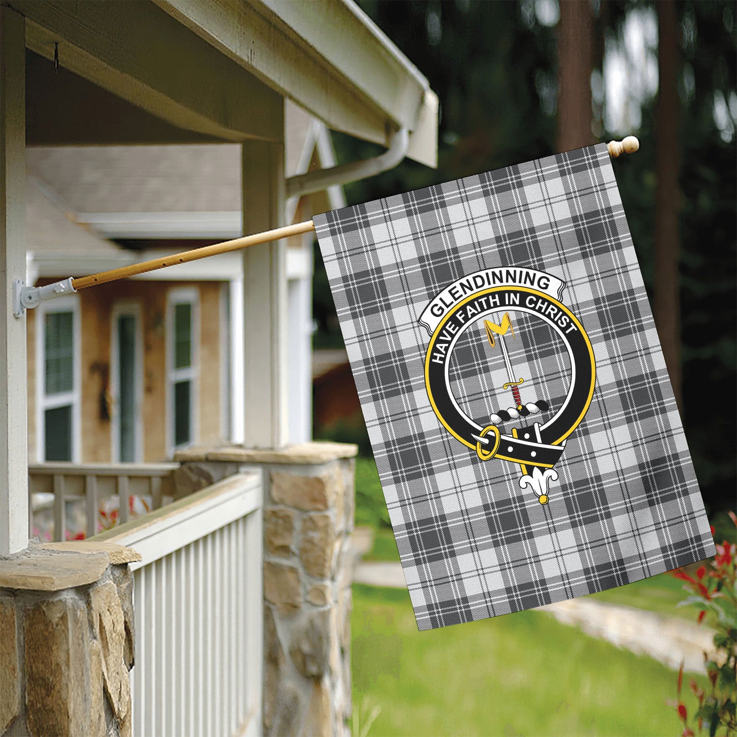 Glendinning Tartan Crest Garden Flag