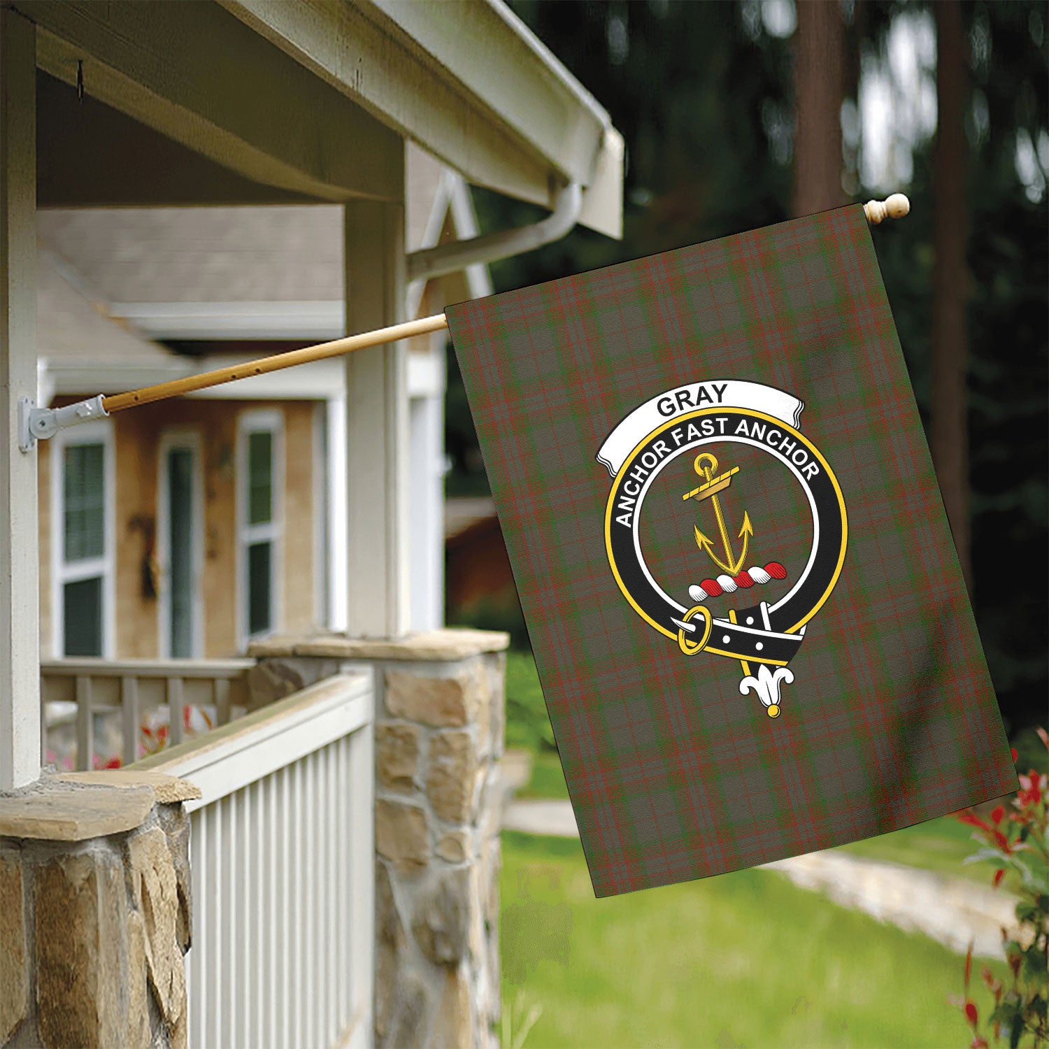 Gray Tartan Crest Garden Flag