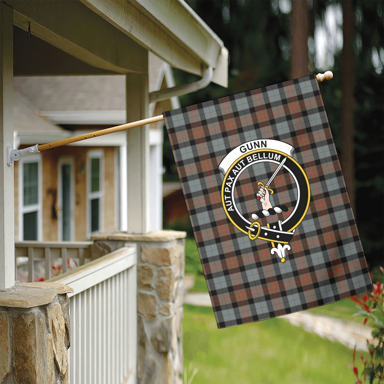 Gunn Weathered Tartan Crest Garden Flag