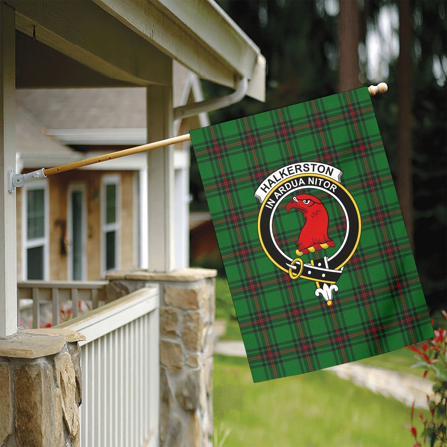 Halkerston Tartan Crest Garden Flag