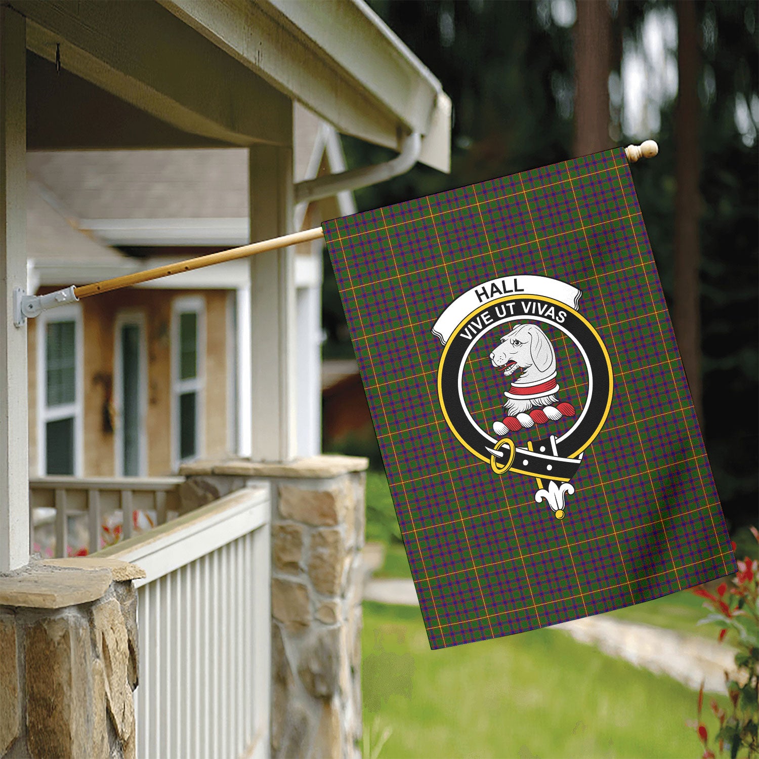 Hall Tartan Crest Garden Flag