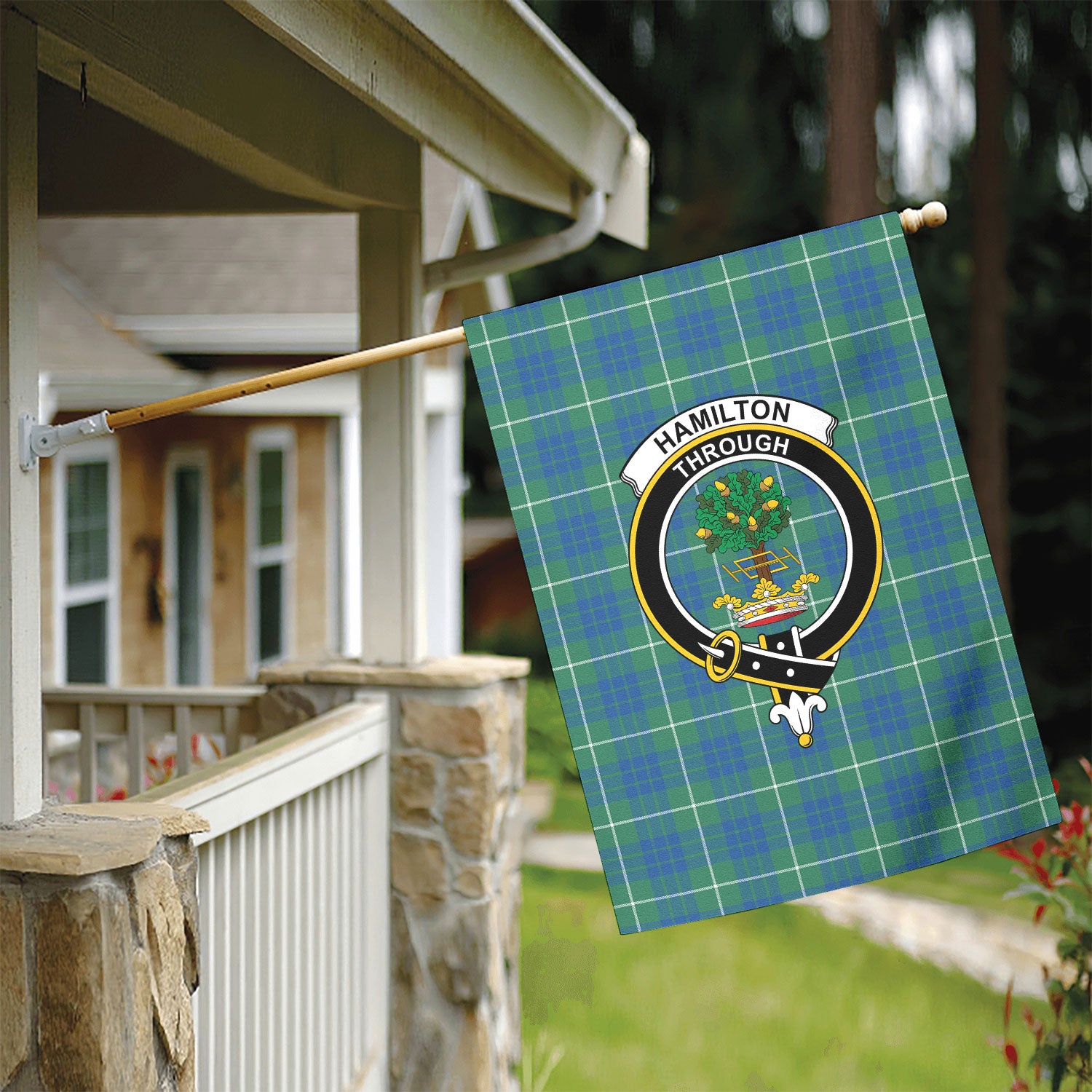 Hamilton Hunting Ancient Tartan Crest Garden Flag