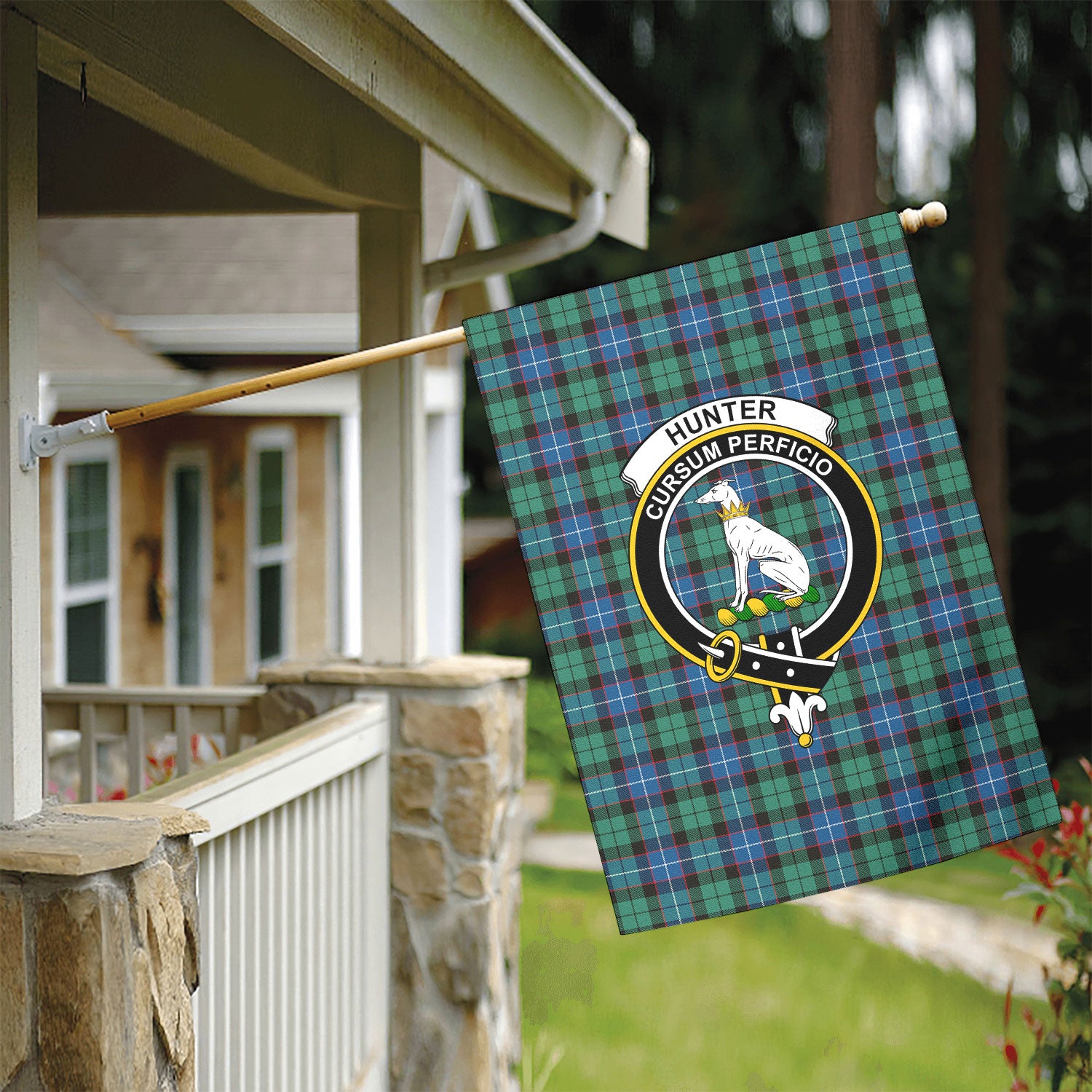 Hunter Ancient Tartan Crest Garden Flag