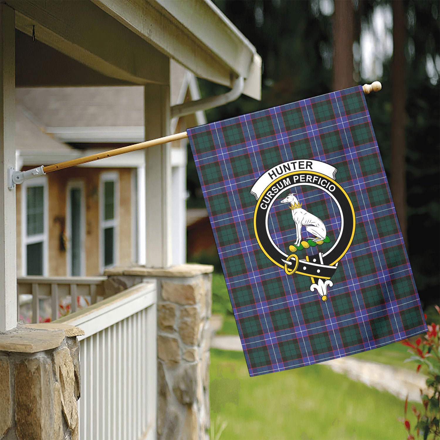 Hunter Modern Tartan Crest Garden Flag