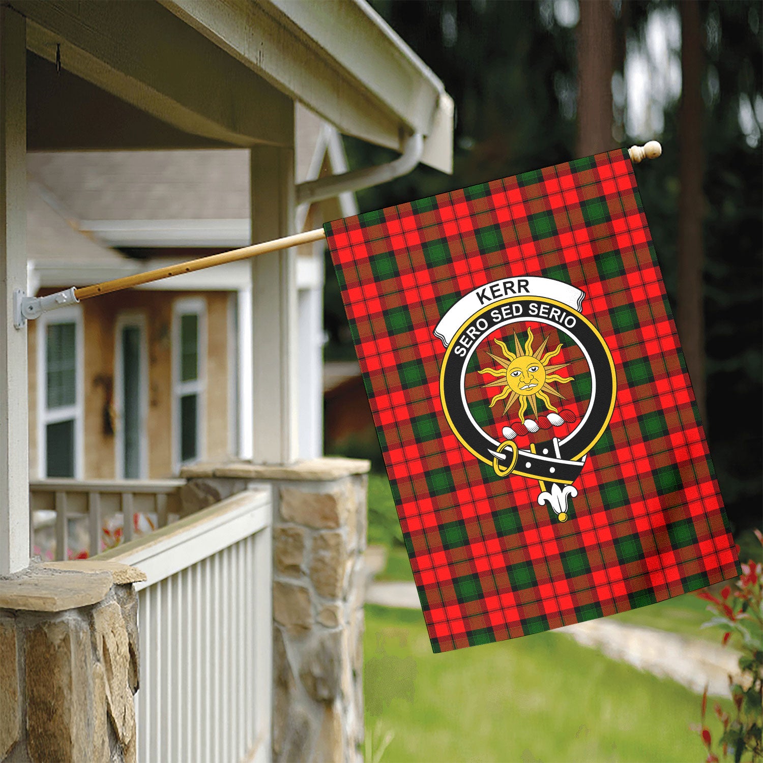Kerr Modern Tartan Crest Garden Flag