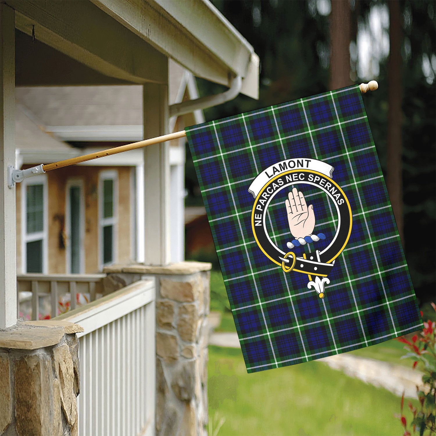 Lamont Modern Tartan Crest Garden Flag