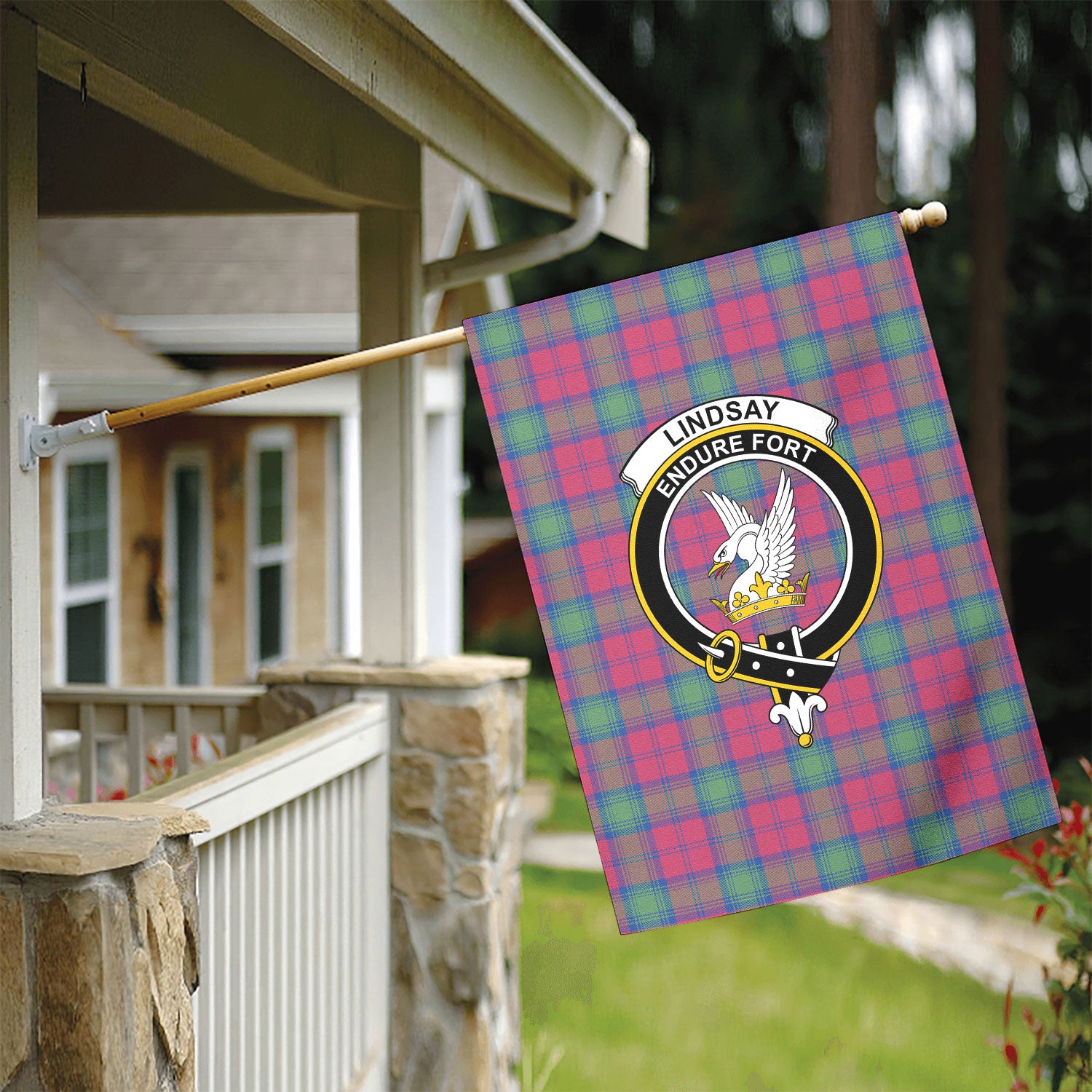 Lindsay Ancient Tartan Crest Garden Flag