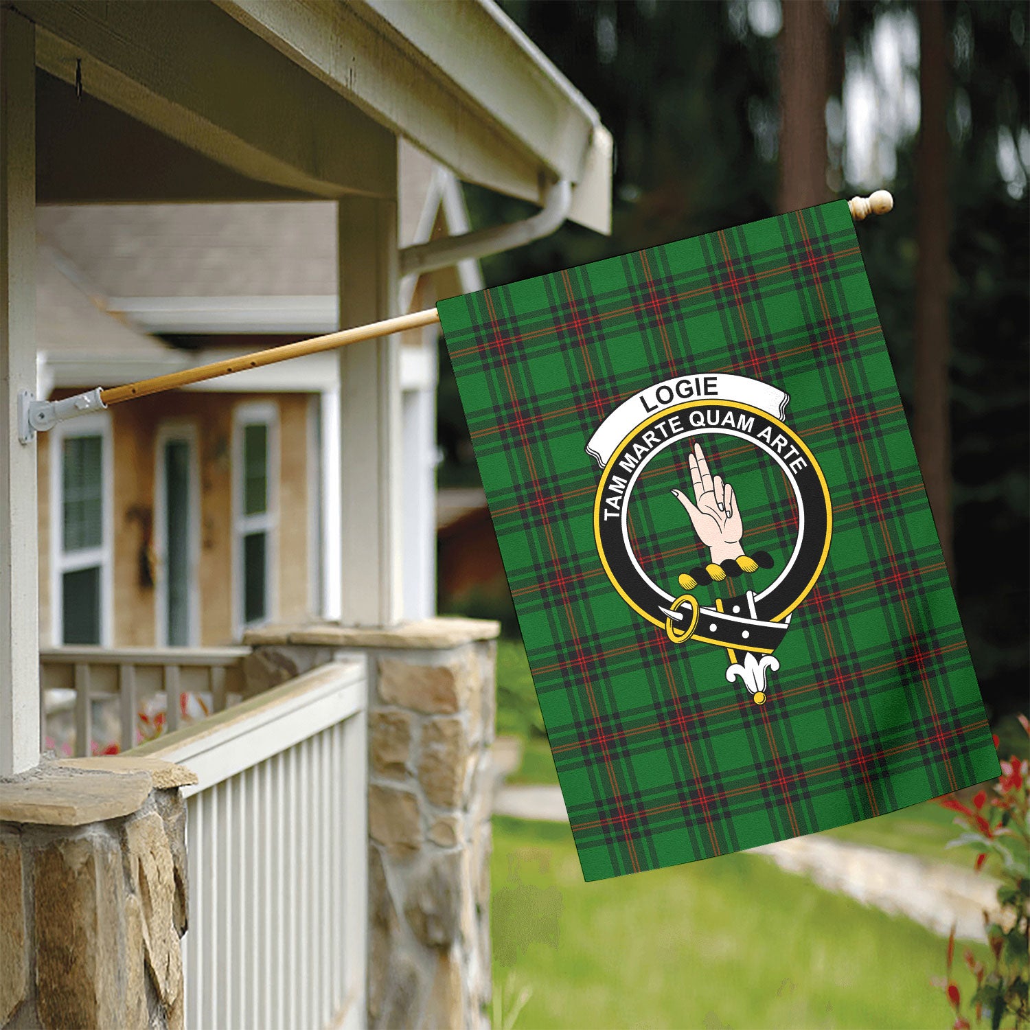 Logie Tartan Crest Garden Flag