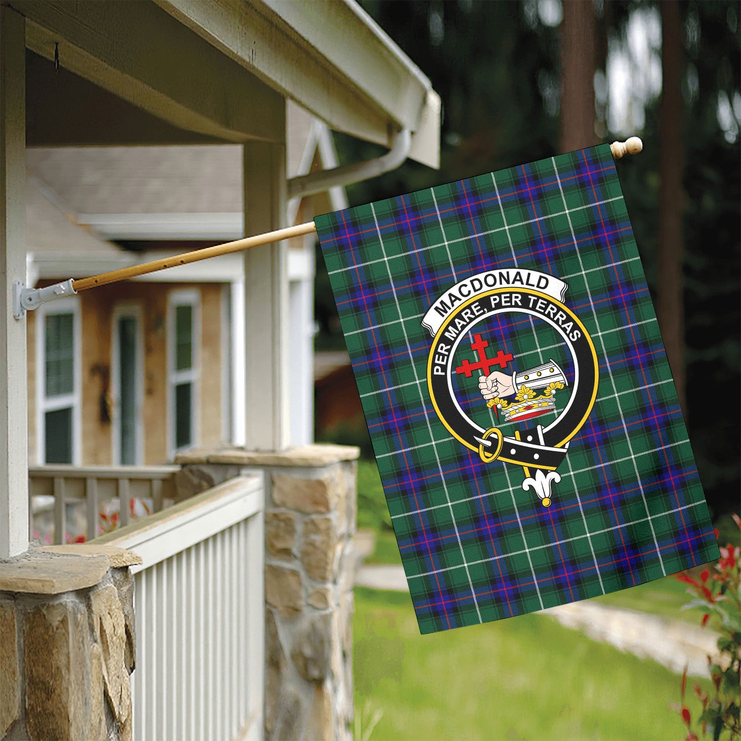 MacDonald of the Isles Hunting Modern Tartan Crest Garden Flag