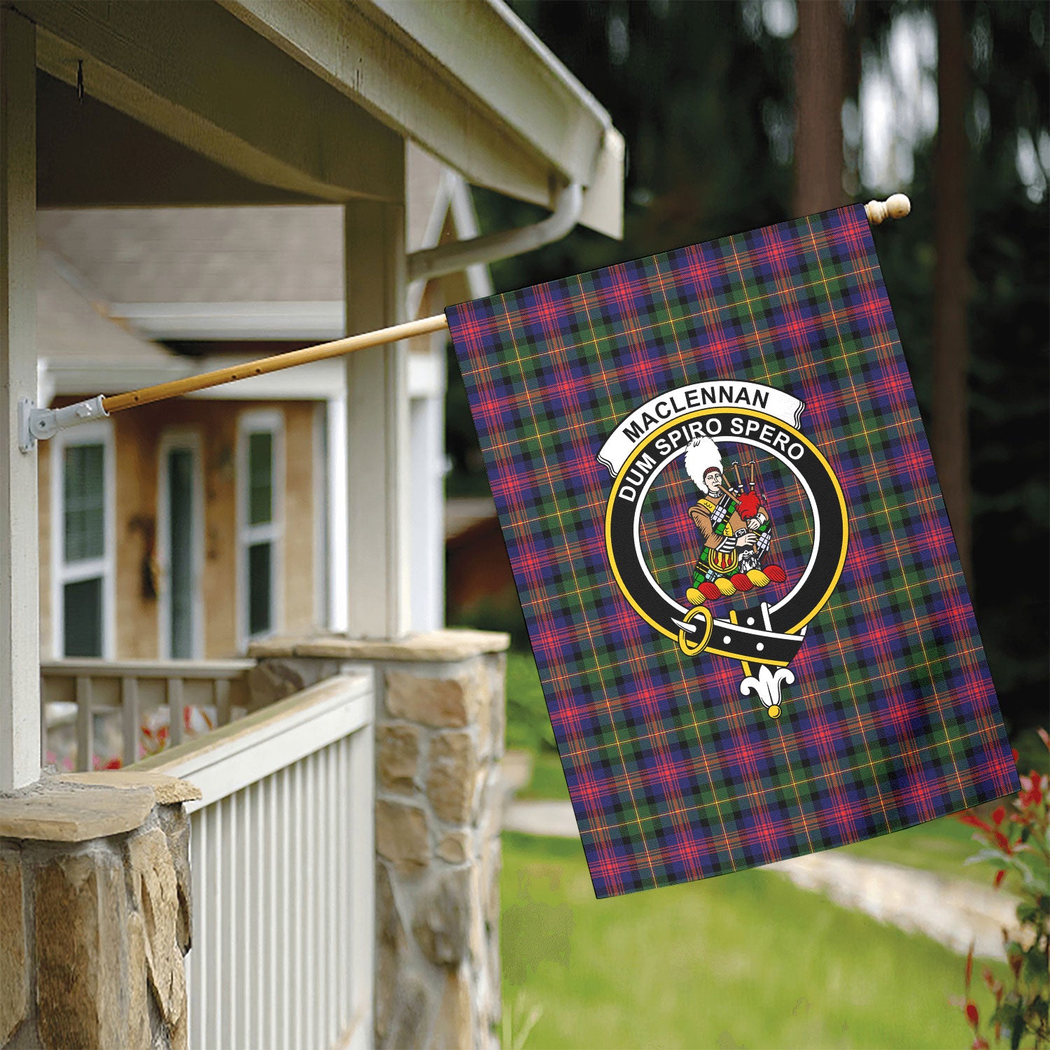 MacLennan Modern Tartan Crest Garden Flag