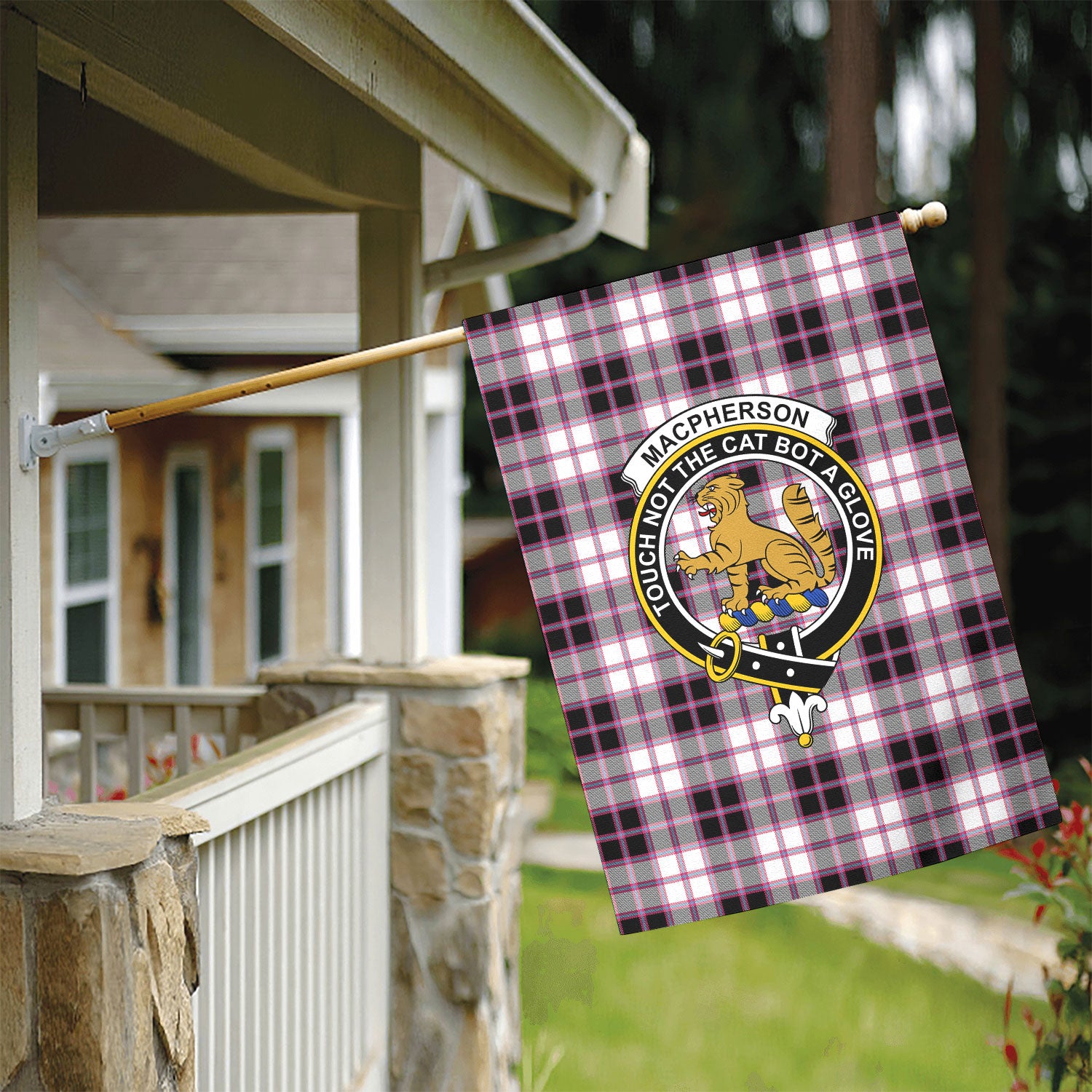 MacPherson Hunting Modern Tartan Crest Garden Flag