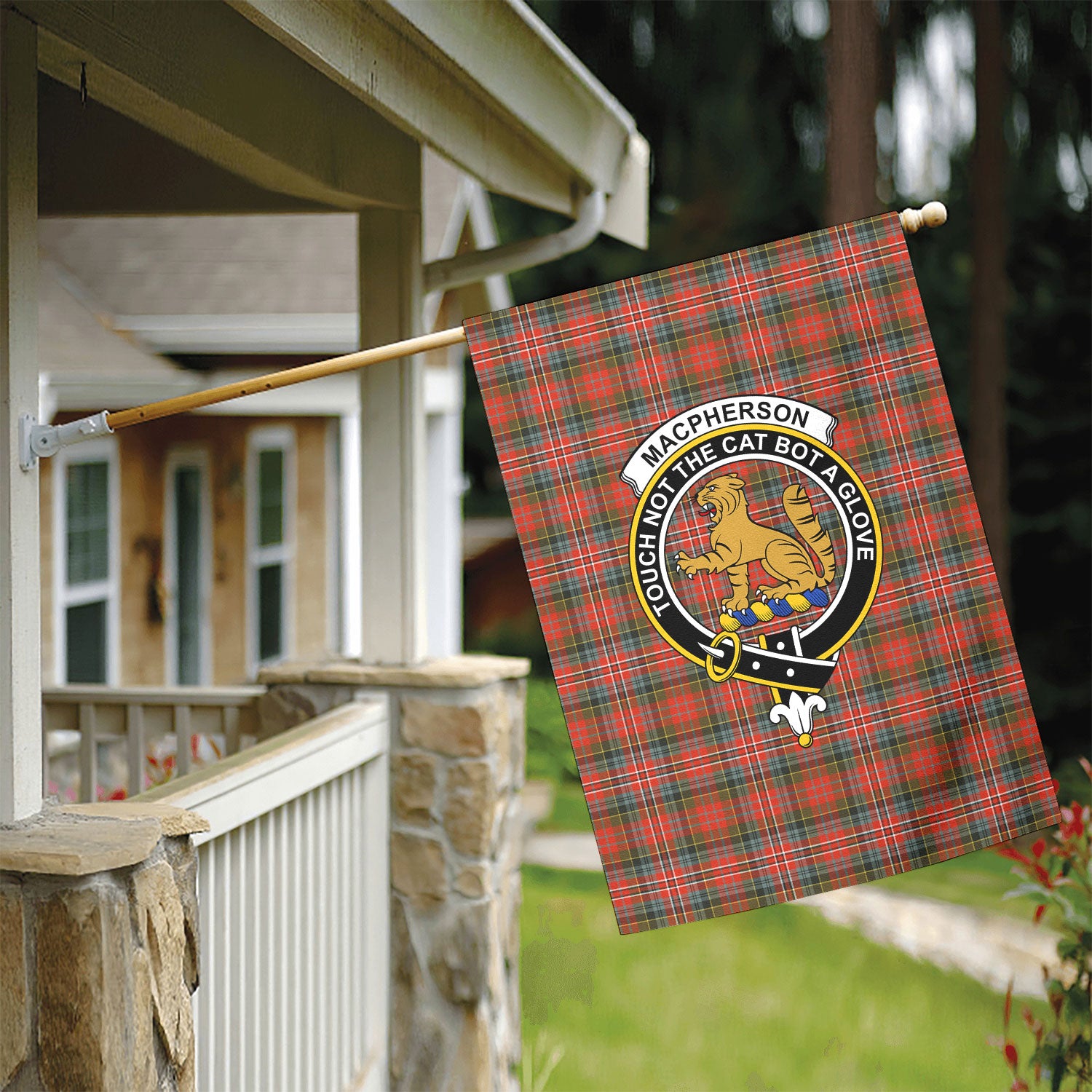 MacPherson Weathered Tartan Crest Garden Flag