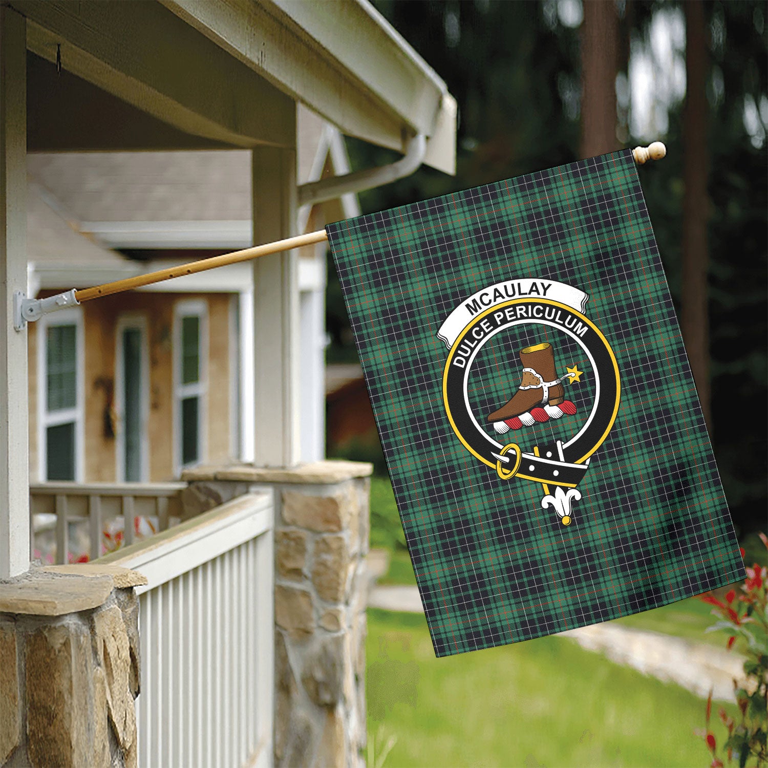 McAulay Hunting Ancient Tartan Crest Garden Flag