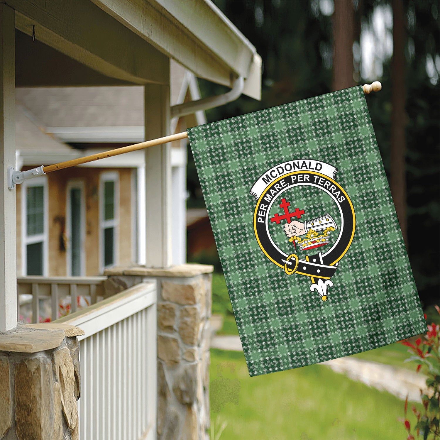 McDonald Lord of the Isles Hunting Tartan Crest Garden Flag