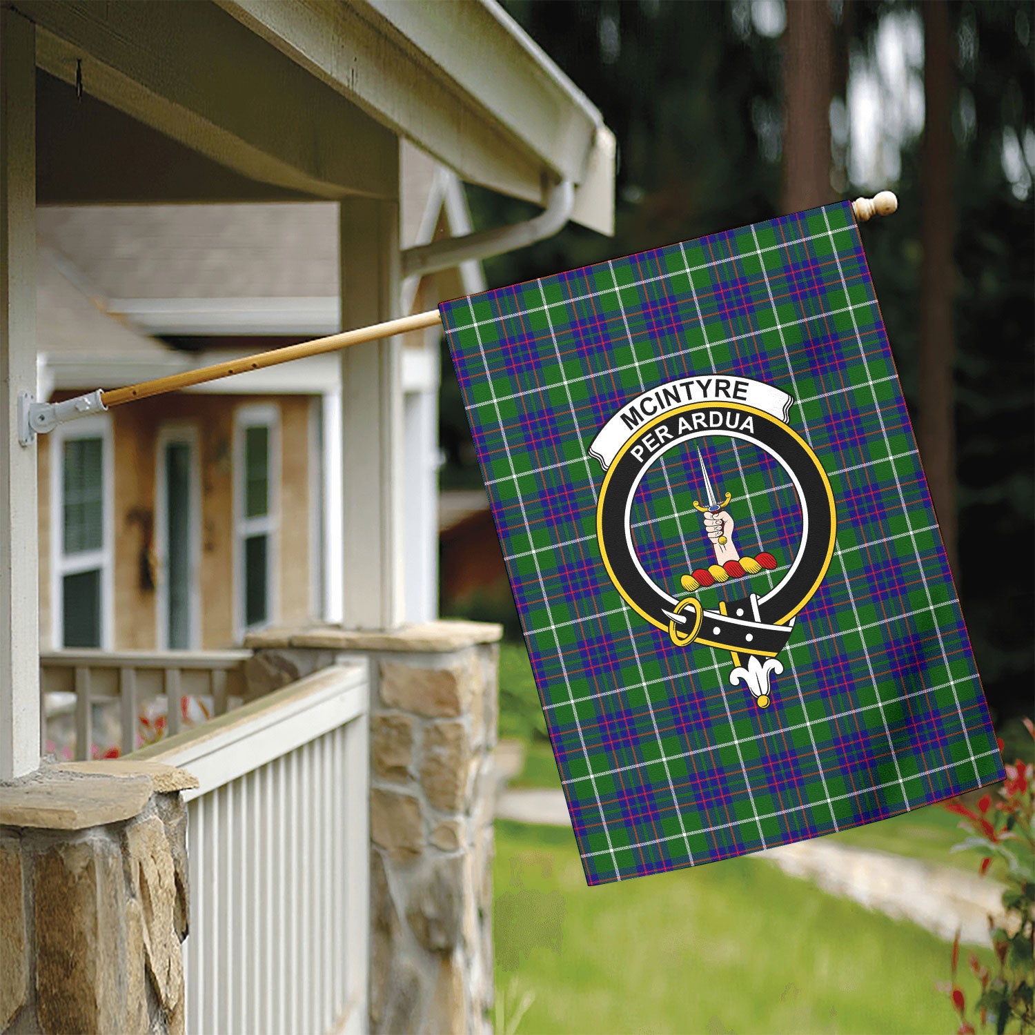McIntyre Hunting Modern Tartan Crest Garden Flag
