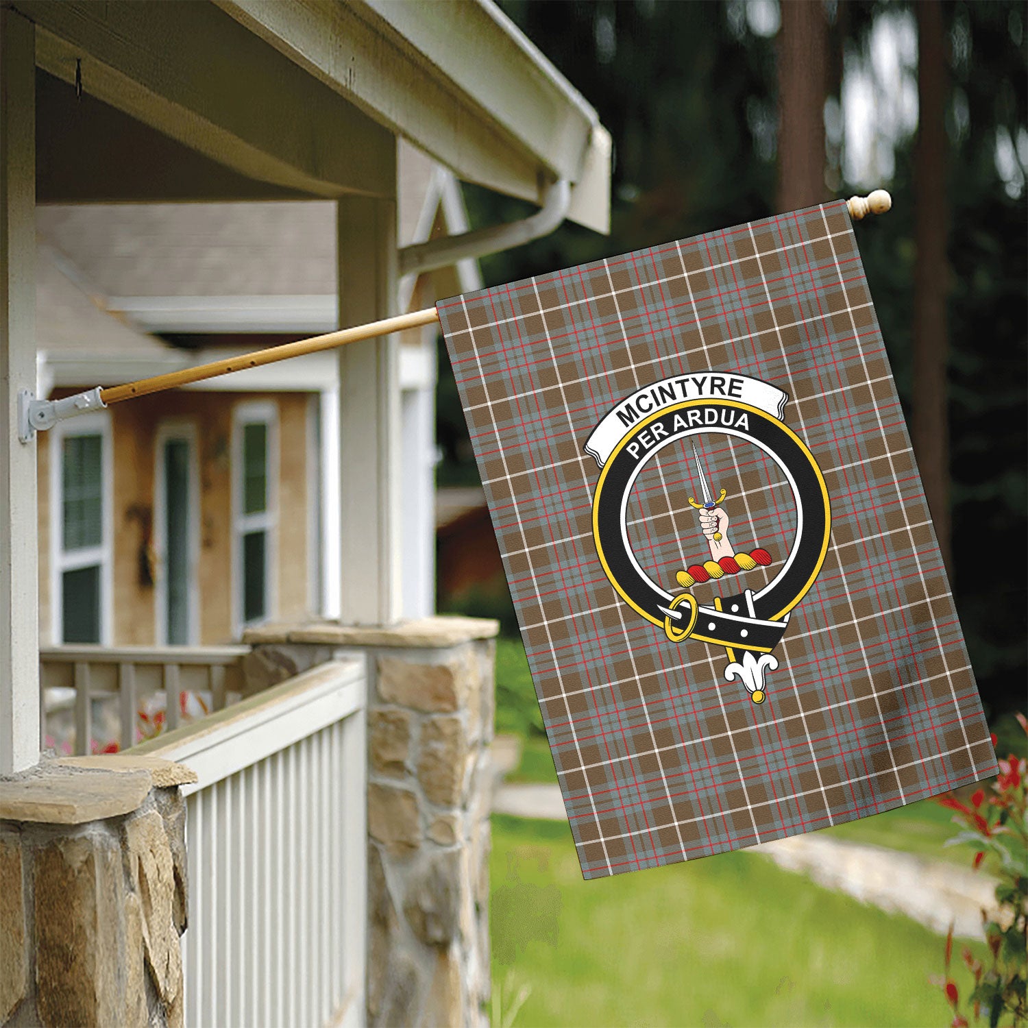 McIntyre Hunting Weathered Tartan Crest Garden Flag