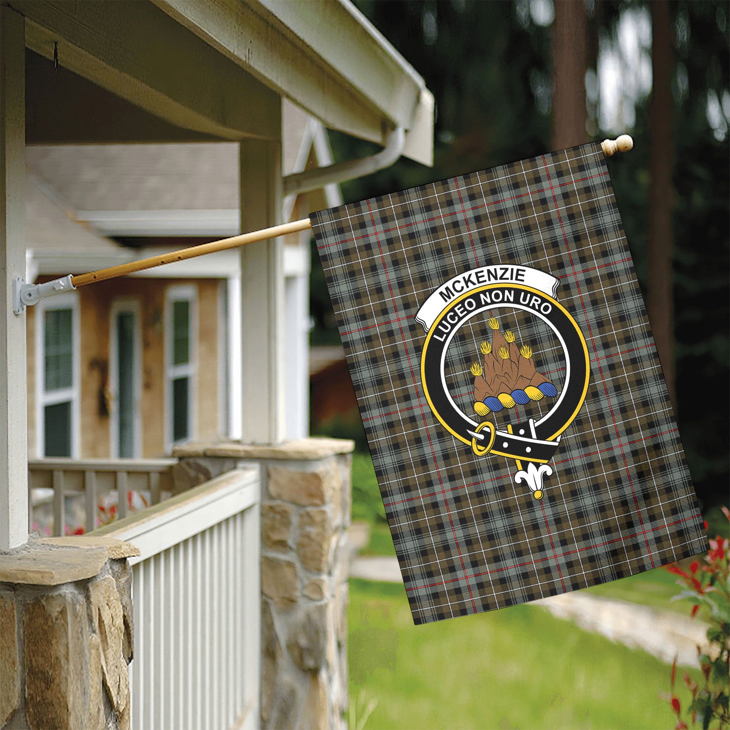 McKenzie Weathered Tartan Crest Garden Flag