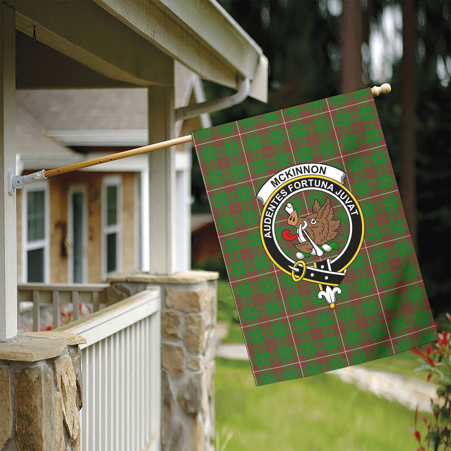 McKinnon Hunting Modern Tartan Crest Garden Flag